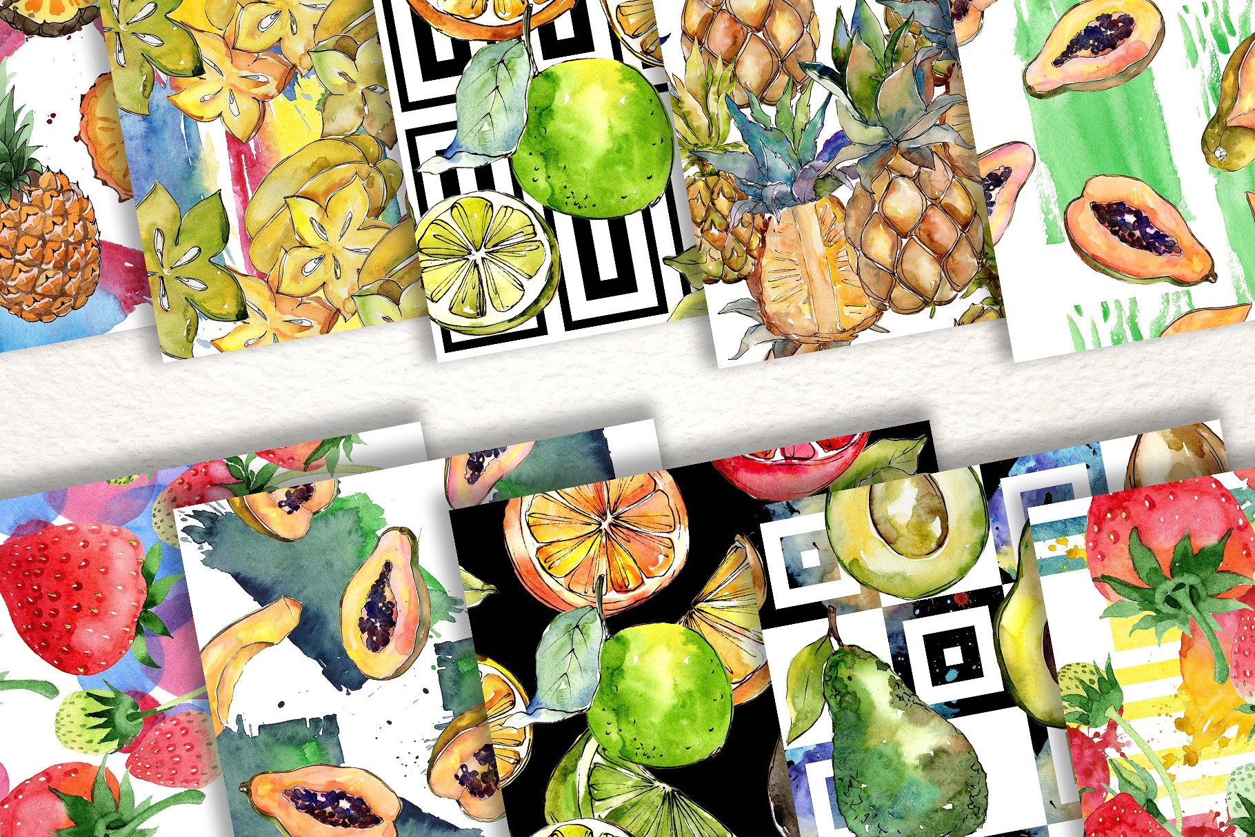 100美味的手绘水果水彩画集 100 Yummy Patterns Of Fruits JPG Watercolor Set插图5