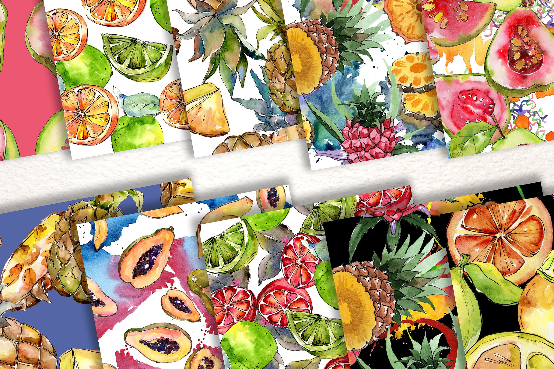 100美味的手绘水果水彩画集 100 Yummy Patterns Of Fruits JPG Watercolor Set插图3