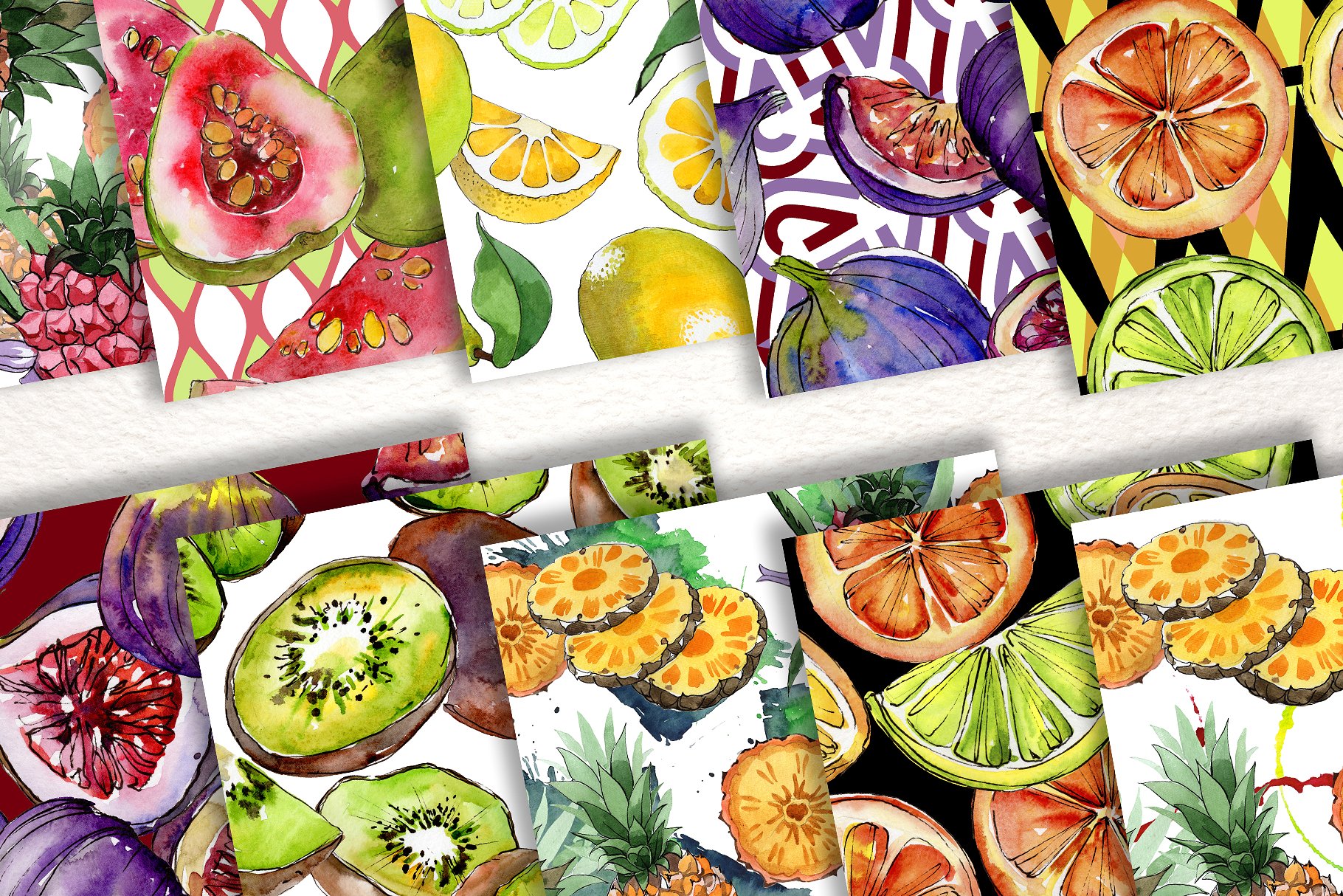 100美味的手绘水果水彩画集 100 Yummy Patterns Of Fruits JPG Watercolor Set插图2