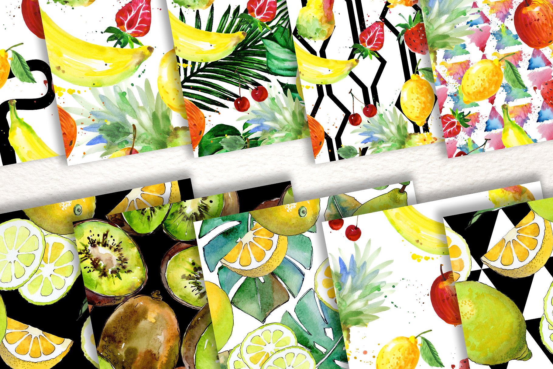 100美味的手绘水果水彩画集 100 Yummy Patterns Of Fruits JPG Watercolor Set插图1