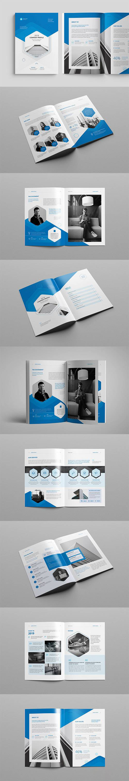 时尚简约的蓝色企业介绍画册模板 Stylish Minimalist Blue Corporate Brochure Template插图