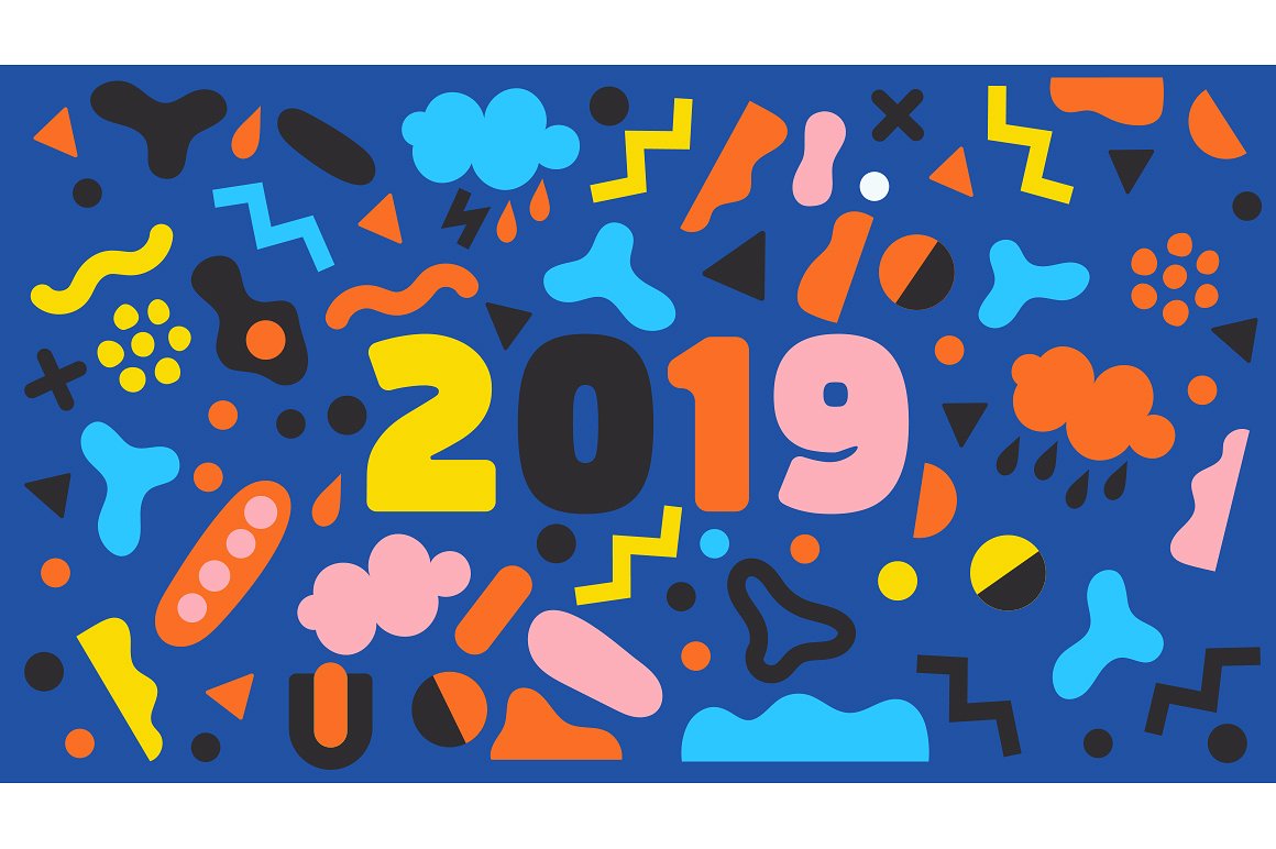 2019年新年矢量卡通背景 2019 New Year Vector Cartoon Background插图1
