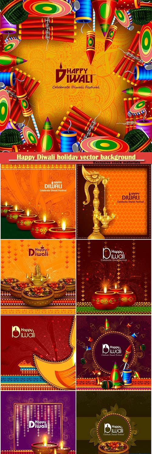 矢量的印度万灯节装饰元素合集 Vector Illustration Of Decorated Diya For Happy Diwali插图