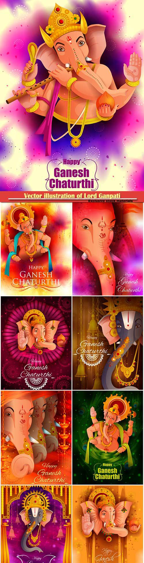 矢量的印度教甘尼许节象神图案 Vector Illustration Of Lord Ganpati插图