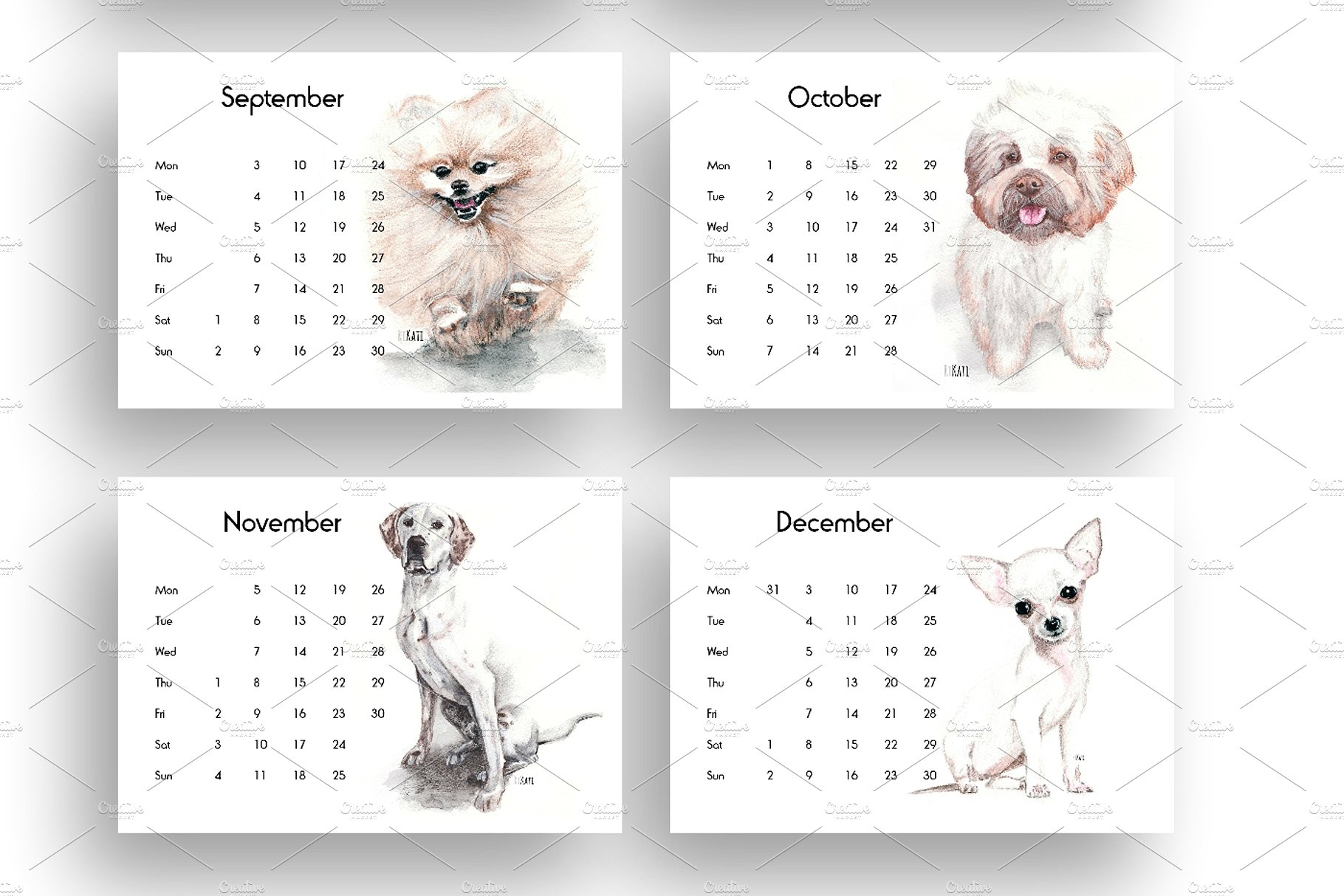 2019可爱的小狗狗元素的台历模板 2019 Cute Puppy Dog Element Desk Template插图3