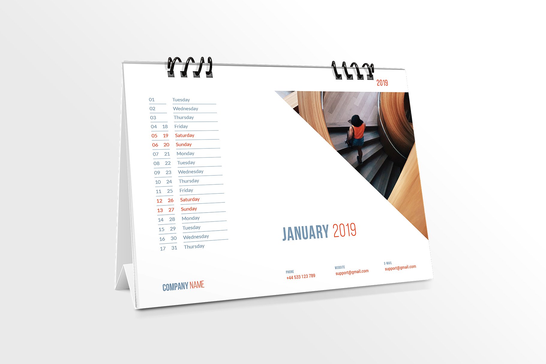 美丽的崭新的2019年台历模板 Desk Calendar For 2019插图9