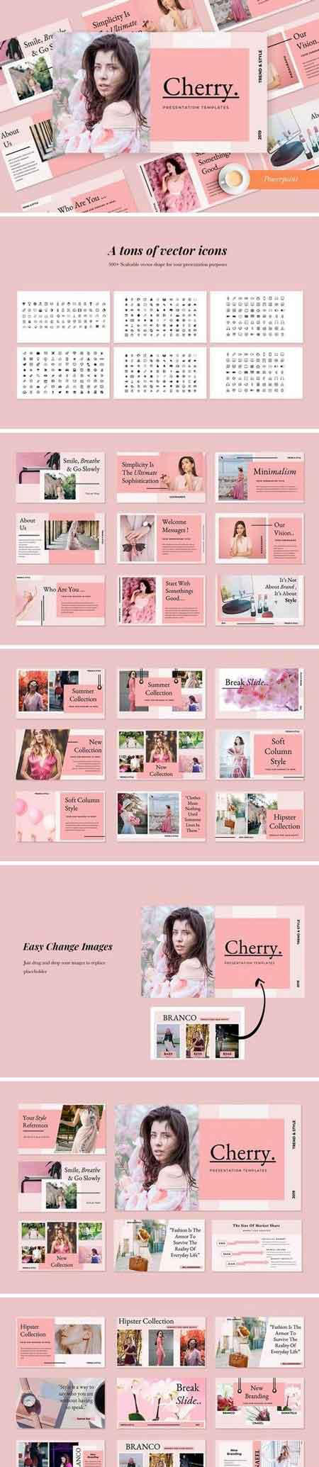 现代简约的粉红色化妆品设计师作品演示幻灯片模板 Modern Minimalist Pink Cosmetic Designer Work Presentation Slide Template插图