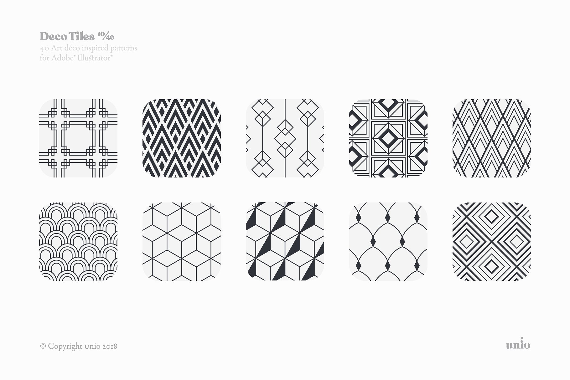 40种黑白无缝装饰瓷砖矢量花纹图案 40 Black And White Seamless Decorative Tiles Vector Pattern插图1