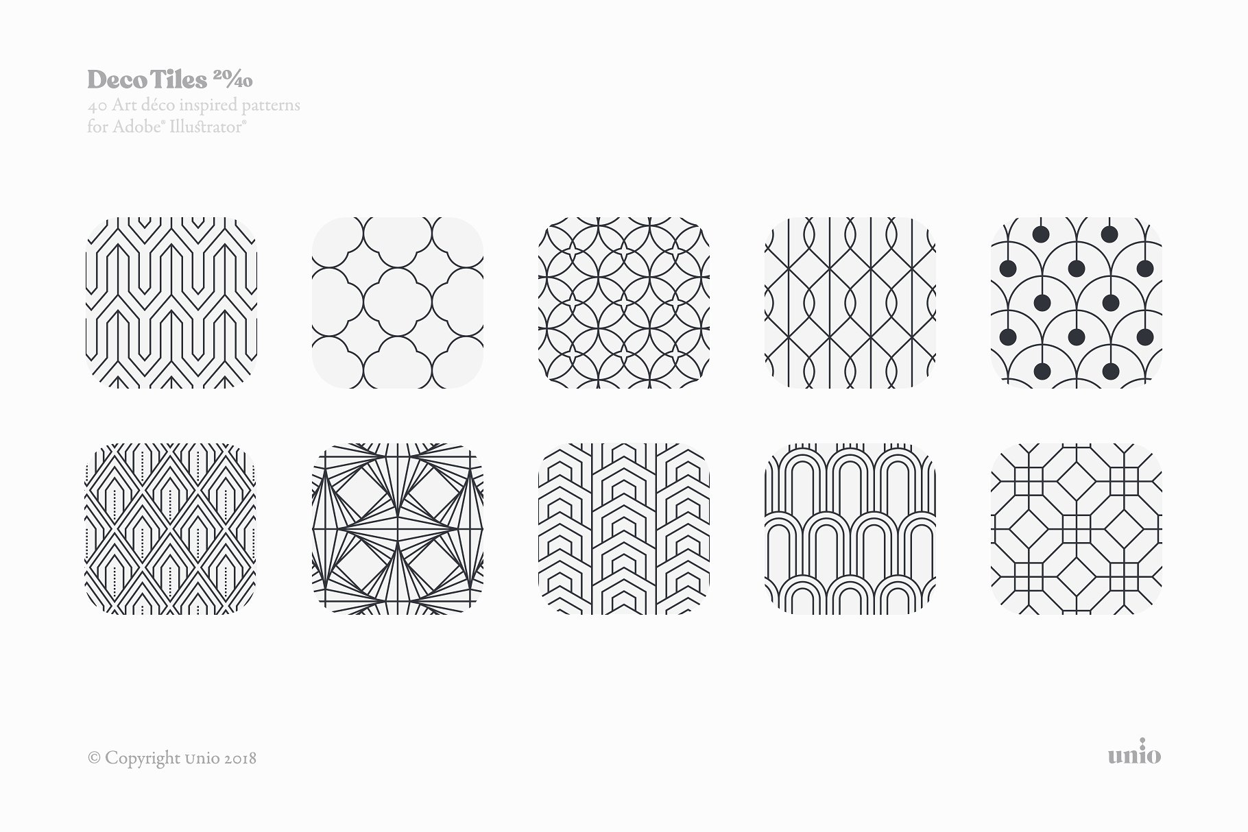 40种黑白无缝装饰瓷砖矢量花纹图案 40 Black And White Seamless Decorative Tiles Vector Pattern插图2