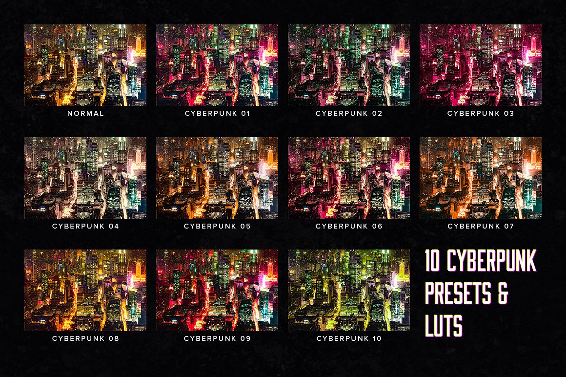 10款朋克效果的城市夜景Lightroom预设 10 Cyberpunk Lightroom Presets LUTs插图1