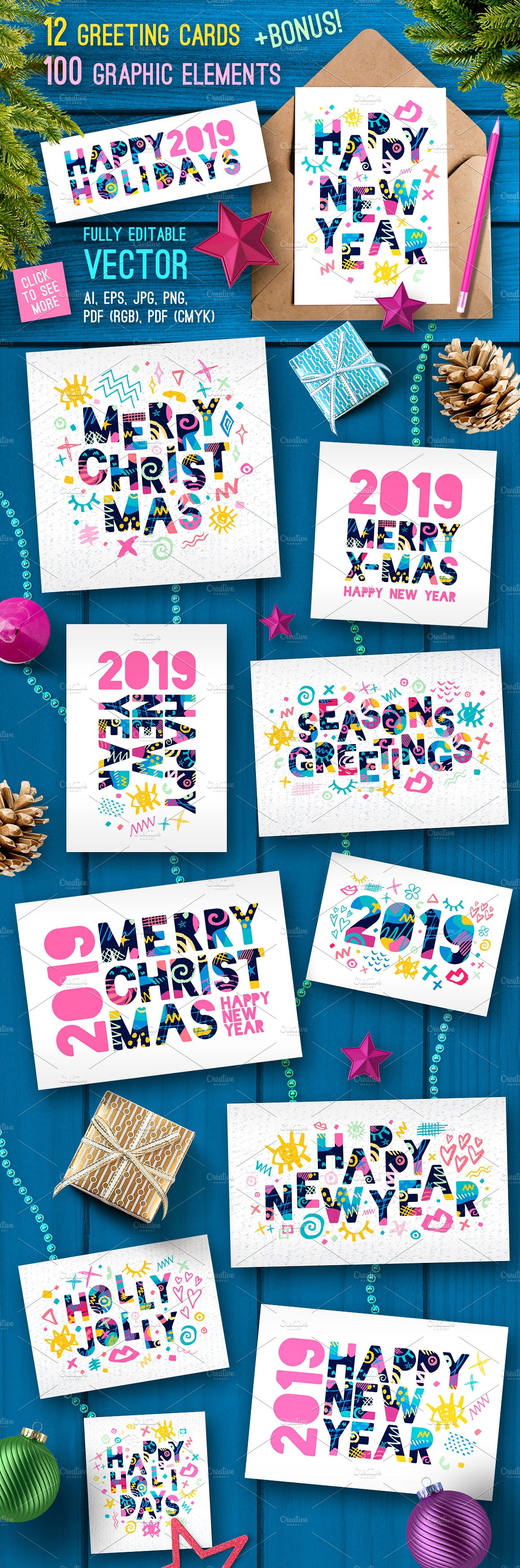2019年新年圣诞节白色台历模板 2019 New Year Christmas White Bundle插图3