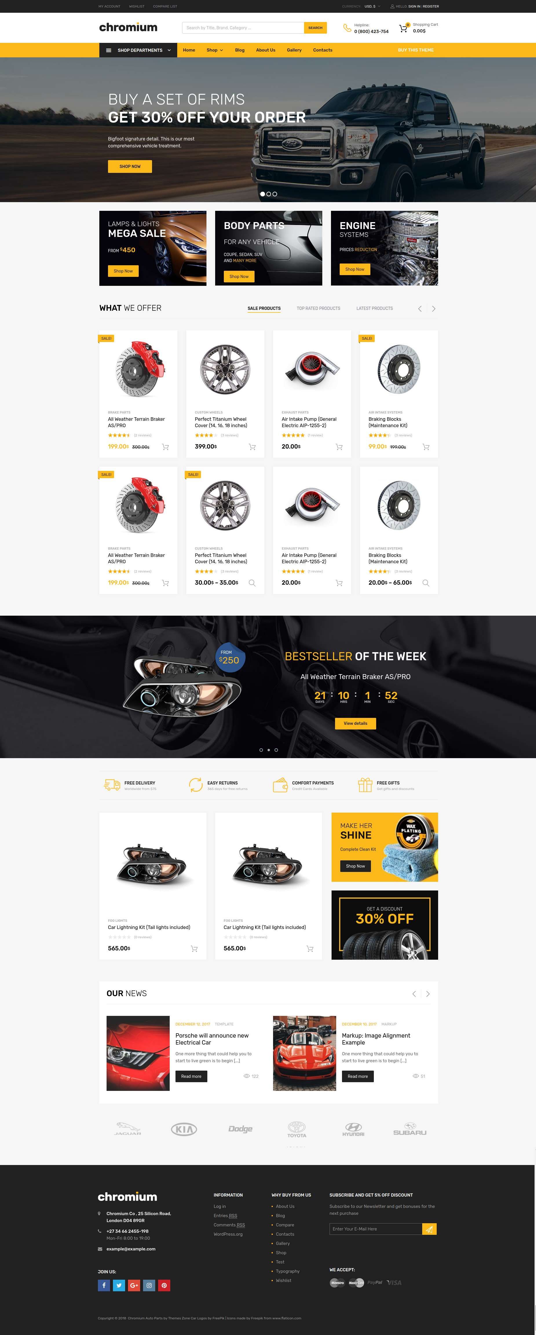 精美的高级汽车配件商城WordPress主题模板 Chromium – Auto Parts Shop WordPress WooCommerce Theme插图