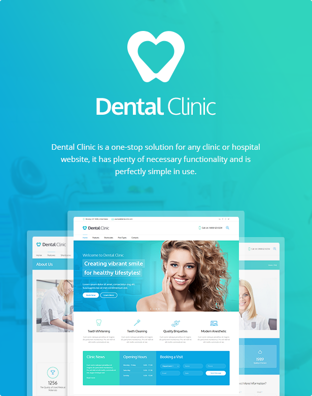 蓝绿色的牙科护理和医疗WordPress主题模板 Medical & Dentist WordPress Theme – Dental Clinic插图