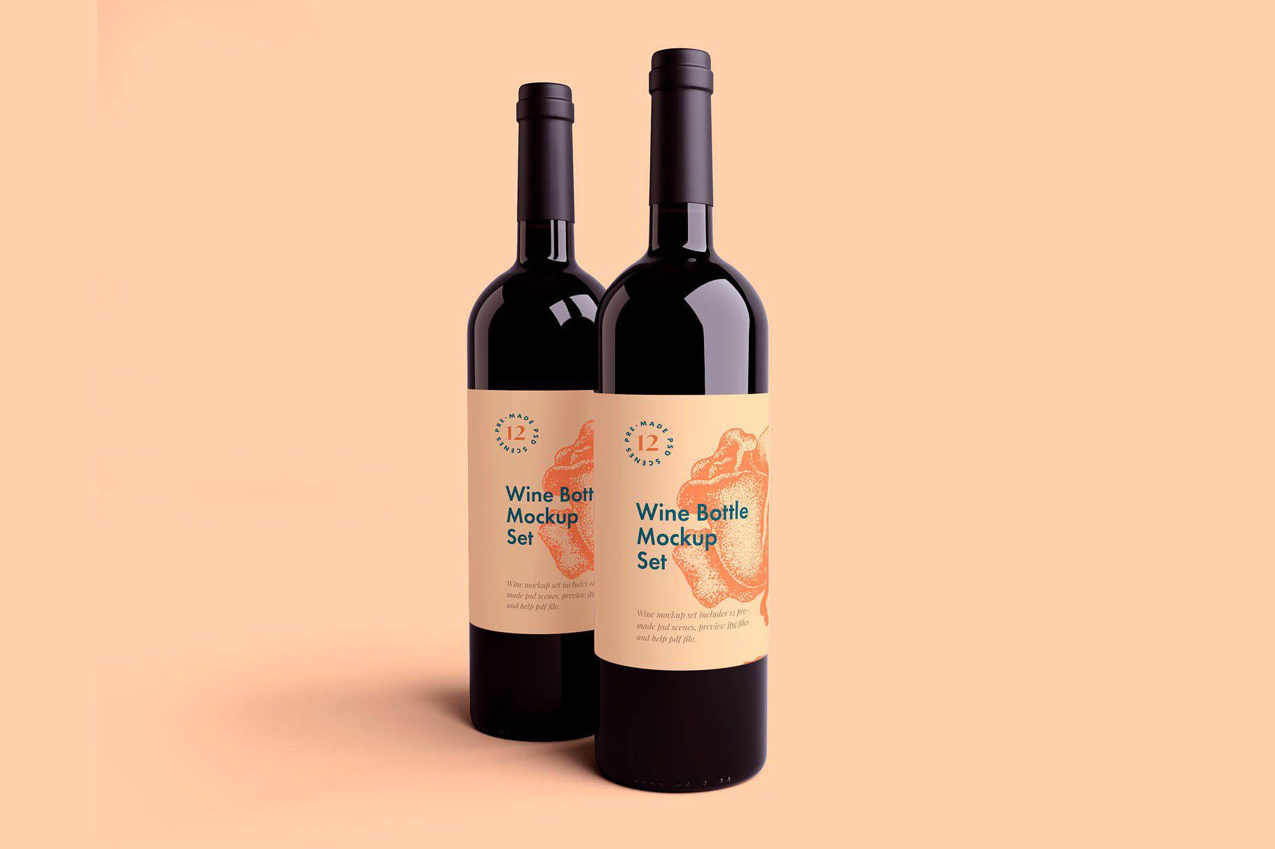 多角度的红酒酒瓶贴纸展示样机 Multi-Angle Red Wine Bottle Sticker Display Prototype插图6