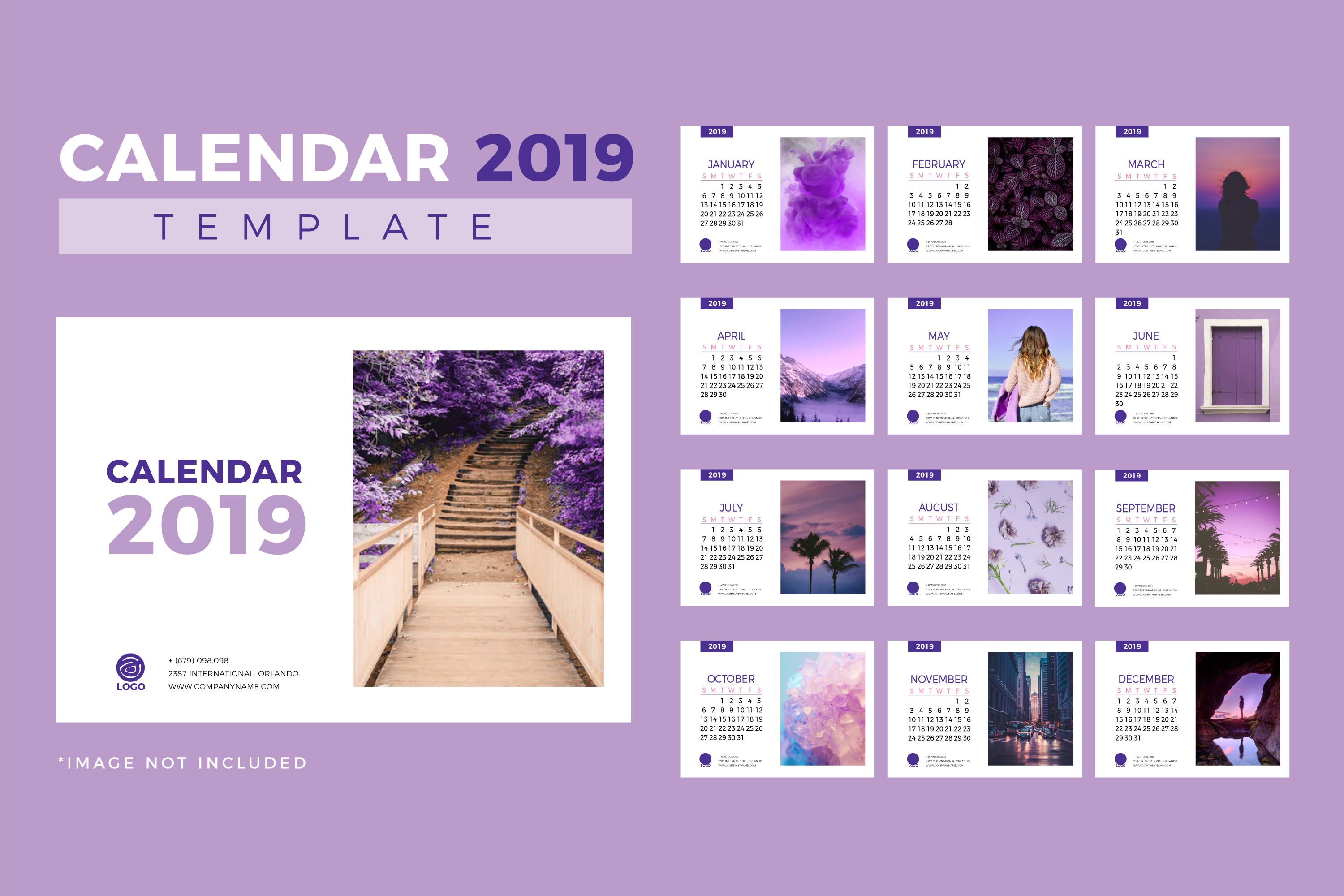 时尚简约的2019新年挂历日历矢量素材模板 Stylish Minimalist 2019 New Year Calendar Calendar Vector Material Template插图