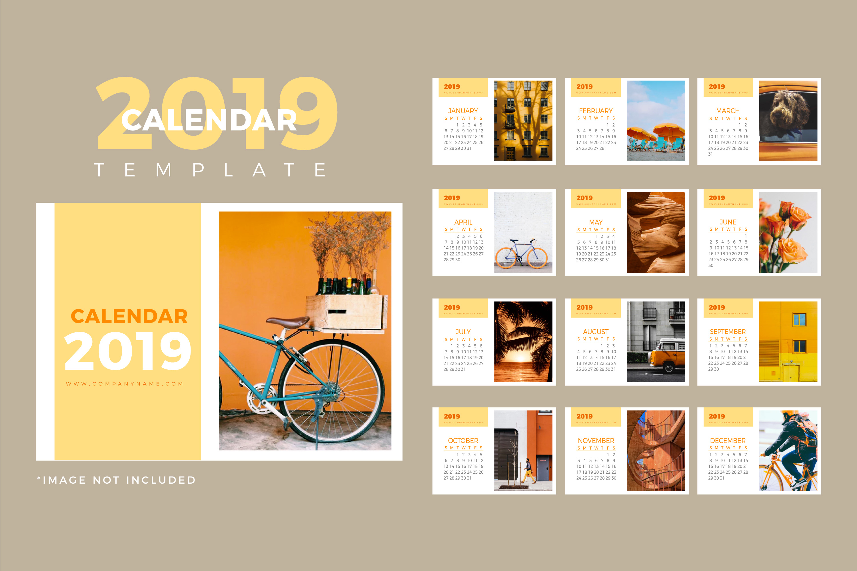 时尚简约的2019新年挂历日历矢量素材模板 Stylish Minimalist 2019 New Year Calendar Calendar Vector Material Template插图1