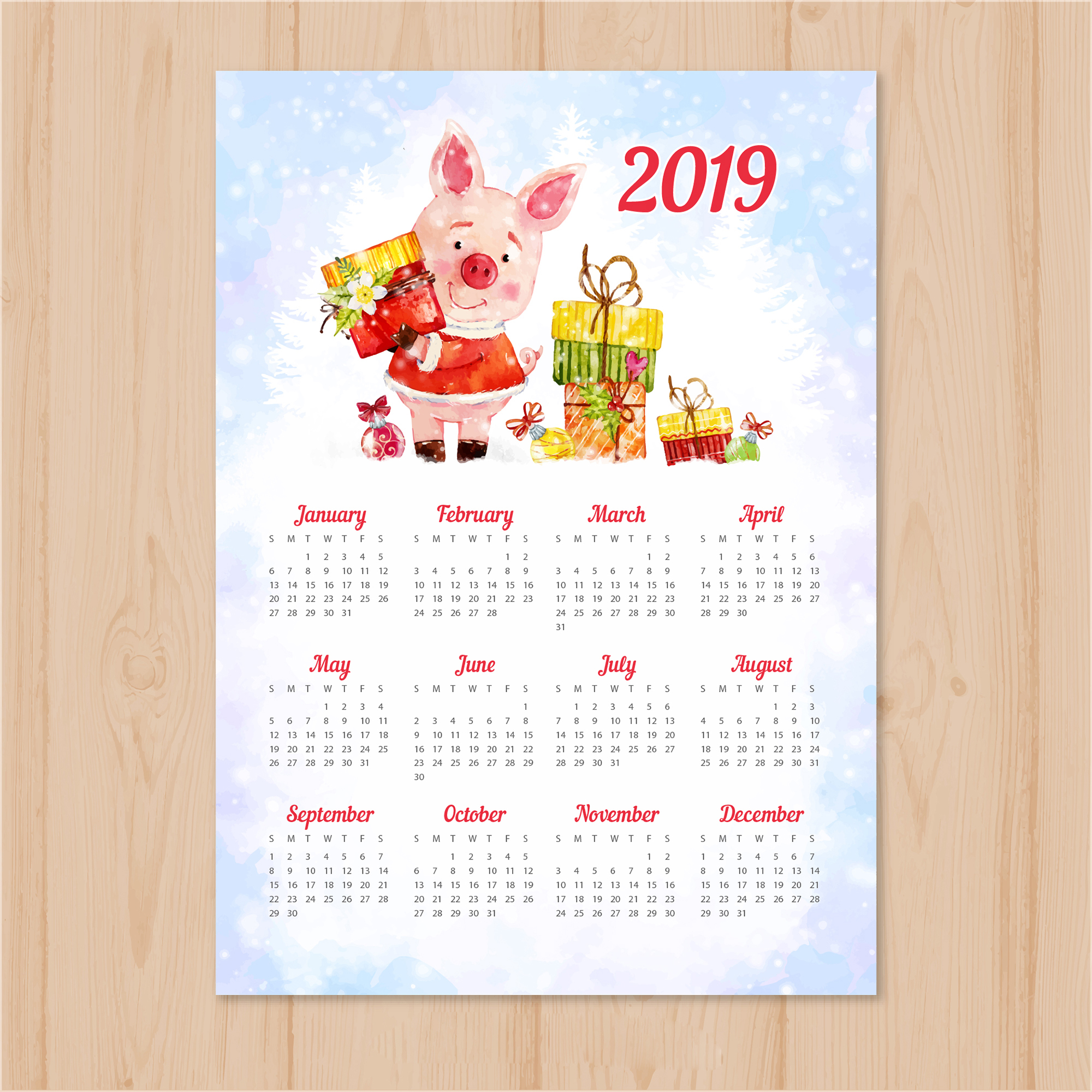 时尚简约的2019新年挂历日历矢量素材模板 Stylish Minimalist 2019 New Year Calendar Calendar Vector Material Template插图5