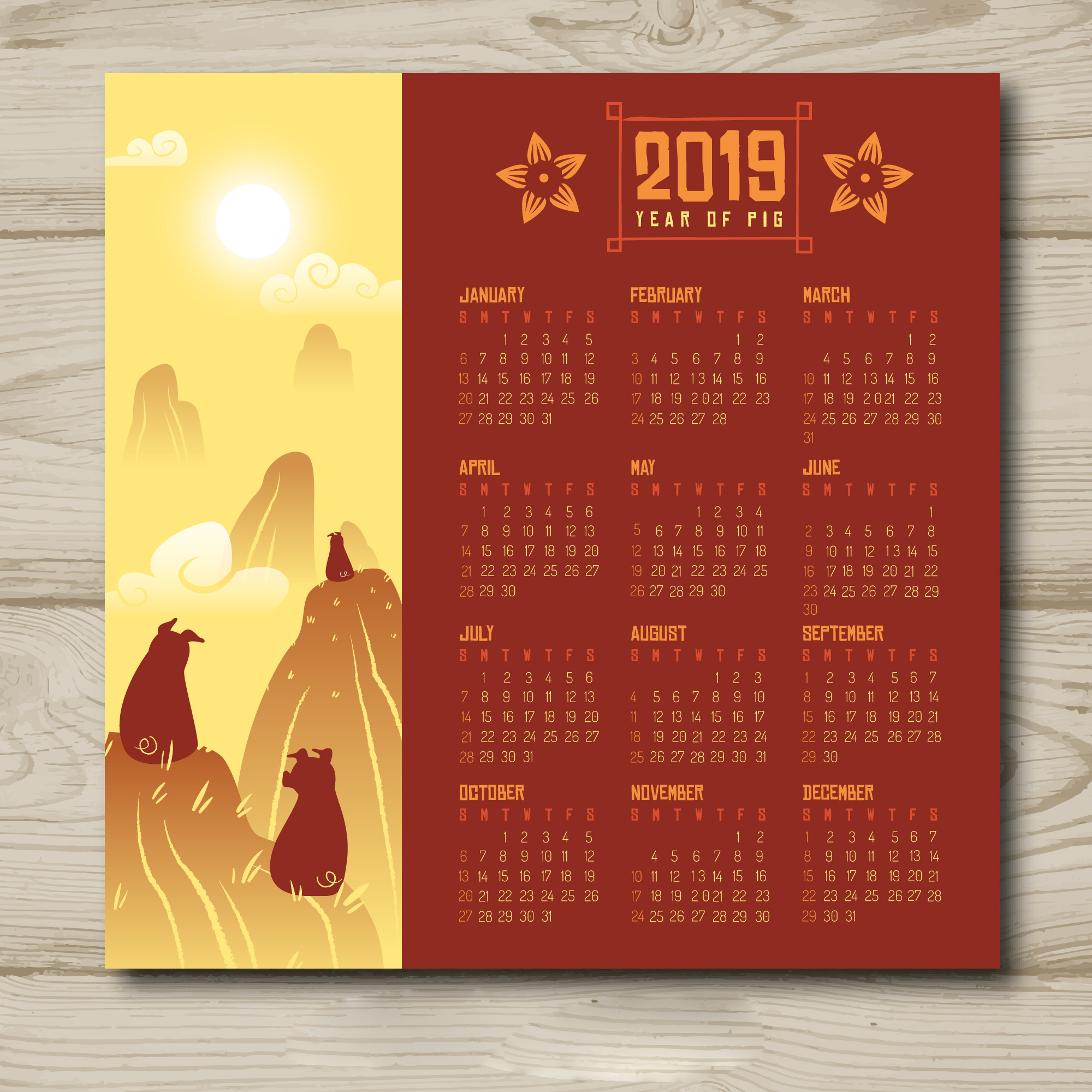 时尚简约的2019新年挂历日历矢量素材模板 Stylish Minimalist 2019 New Year Calendar Calendar Vector Material Template插图6
