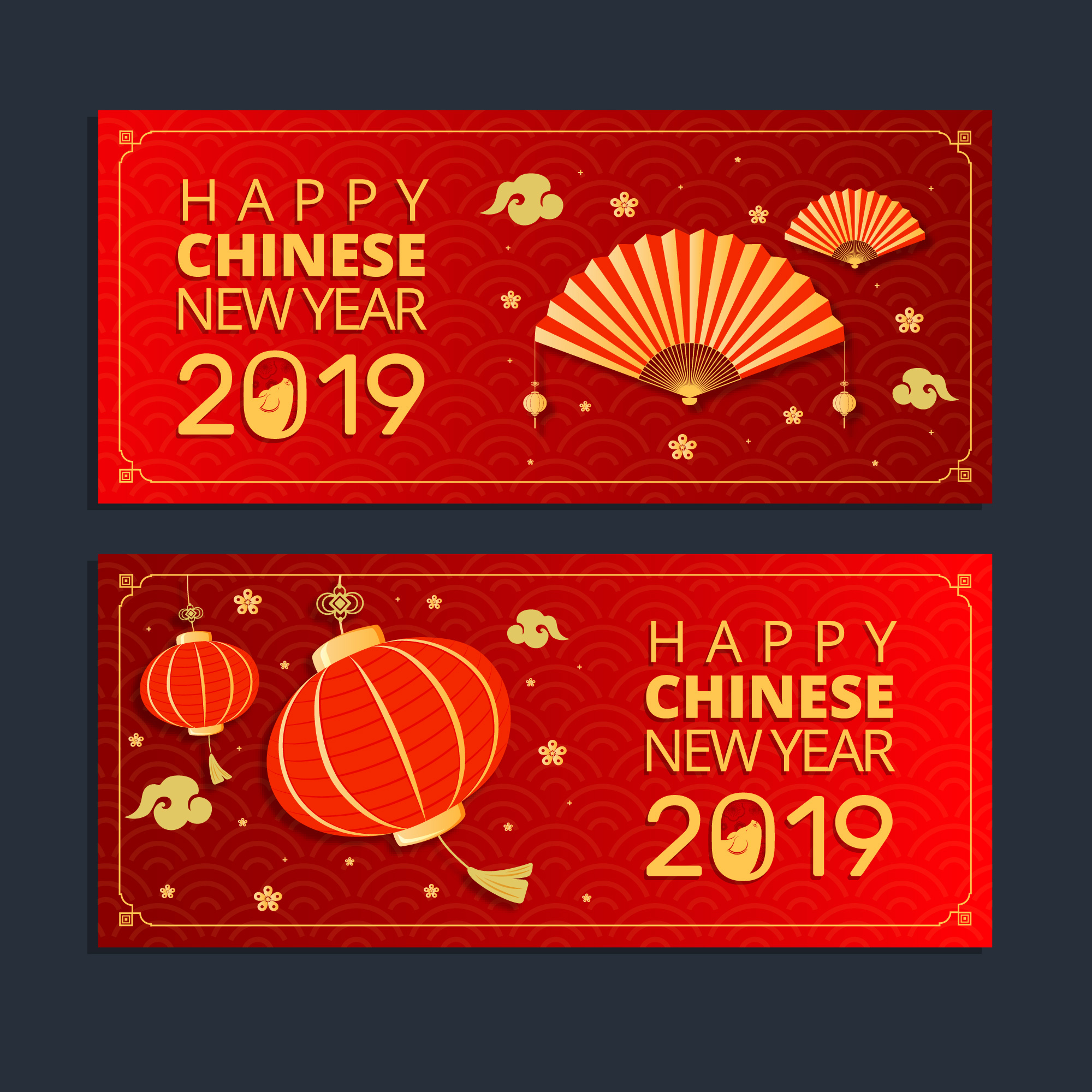 2019新年农历猪年贺卡矢量素材模板 2019 New Year Lunar Year Of The Pig Greeting Card Vector Material Template插图2