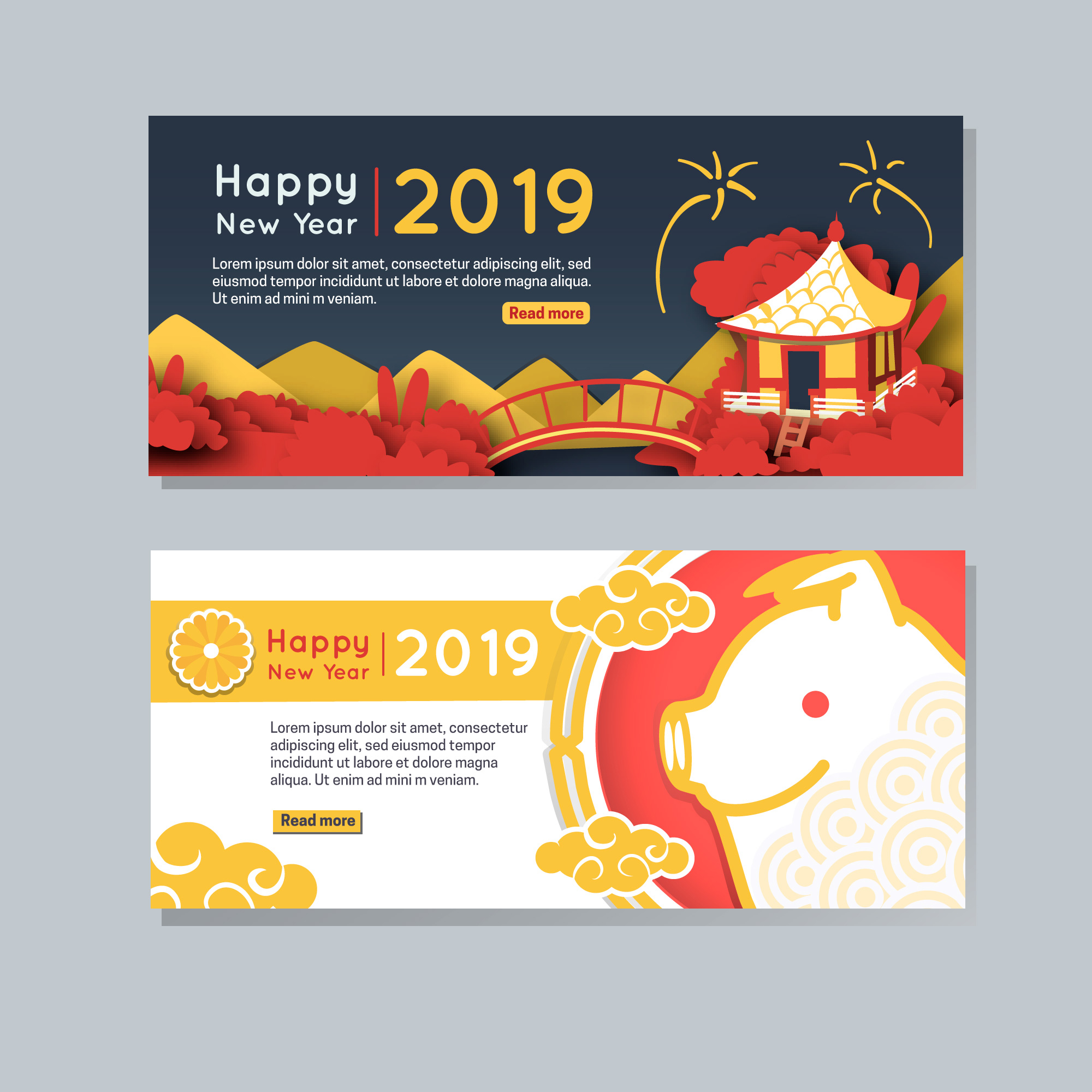 2019新年农历猪年贺卡矢量素材模板 2019 New Year Lunar Year Of The Pig Greeting Card Vector Material Template插图4