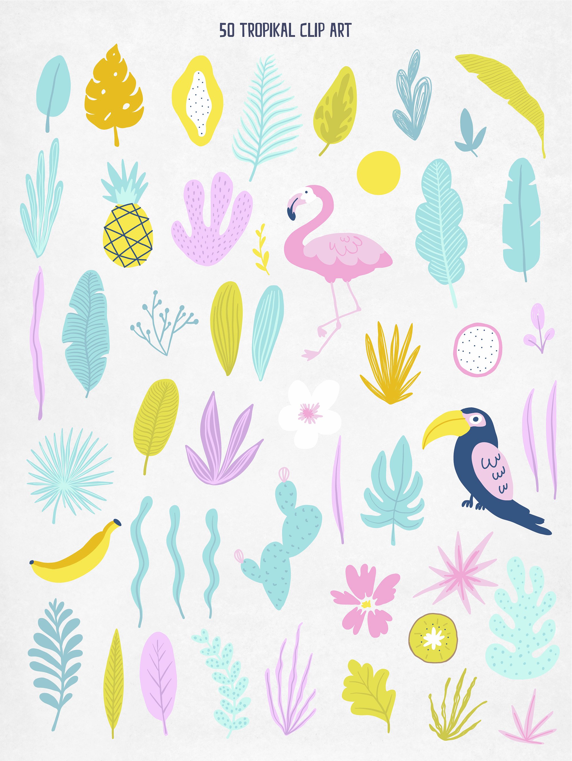 热带天堂夏季矢量动植物图案套装 Tropical Paradise Summer Vector Animal and Plant Pattern Set插图2