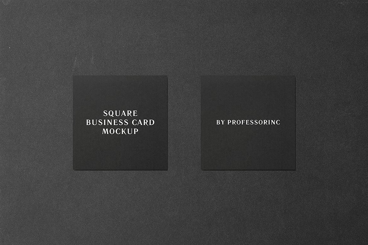 黑色的办公文具方形名片样机 Square Business Card Mockup – Black Edition插图1