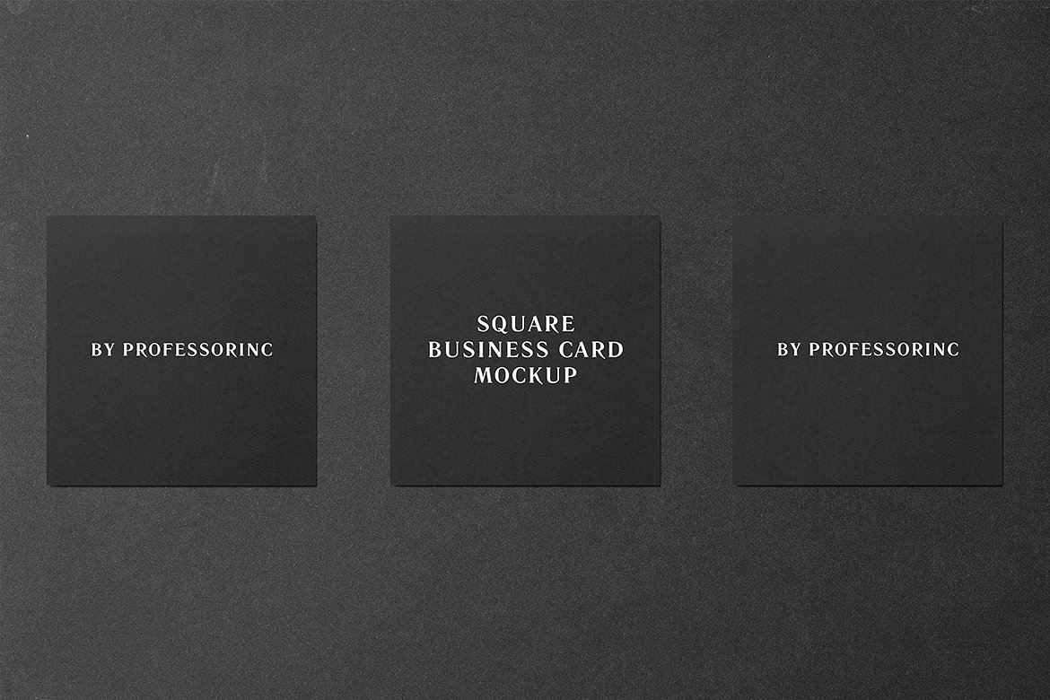 黑色的办公文具方形名片样机 Square Business Card Mockup – Black Edition插图5