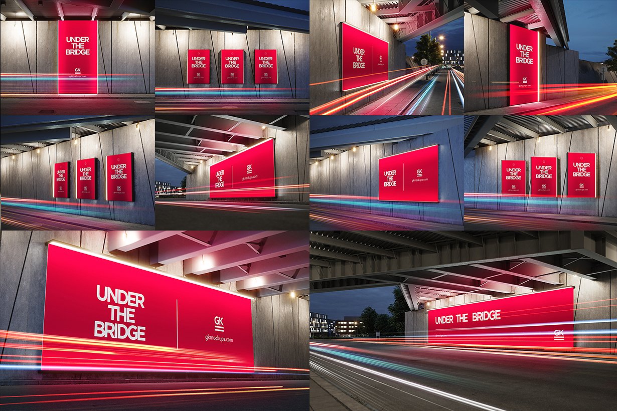 城市公路桥下发光的户外灯箱广告样机 Outdoor Light Box Advertising Prototype Under The City Highway Bridge插图7