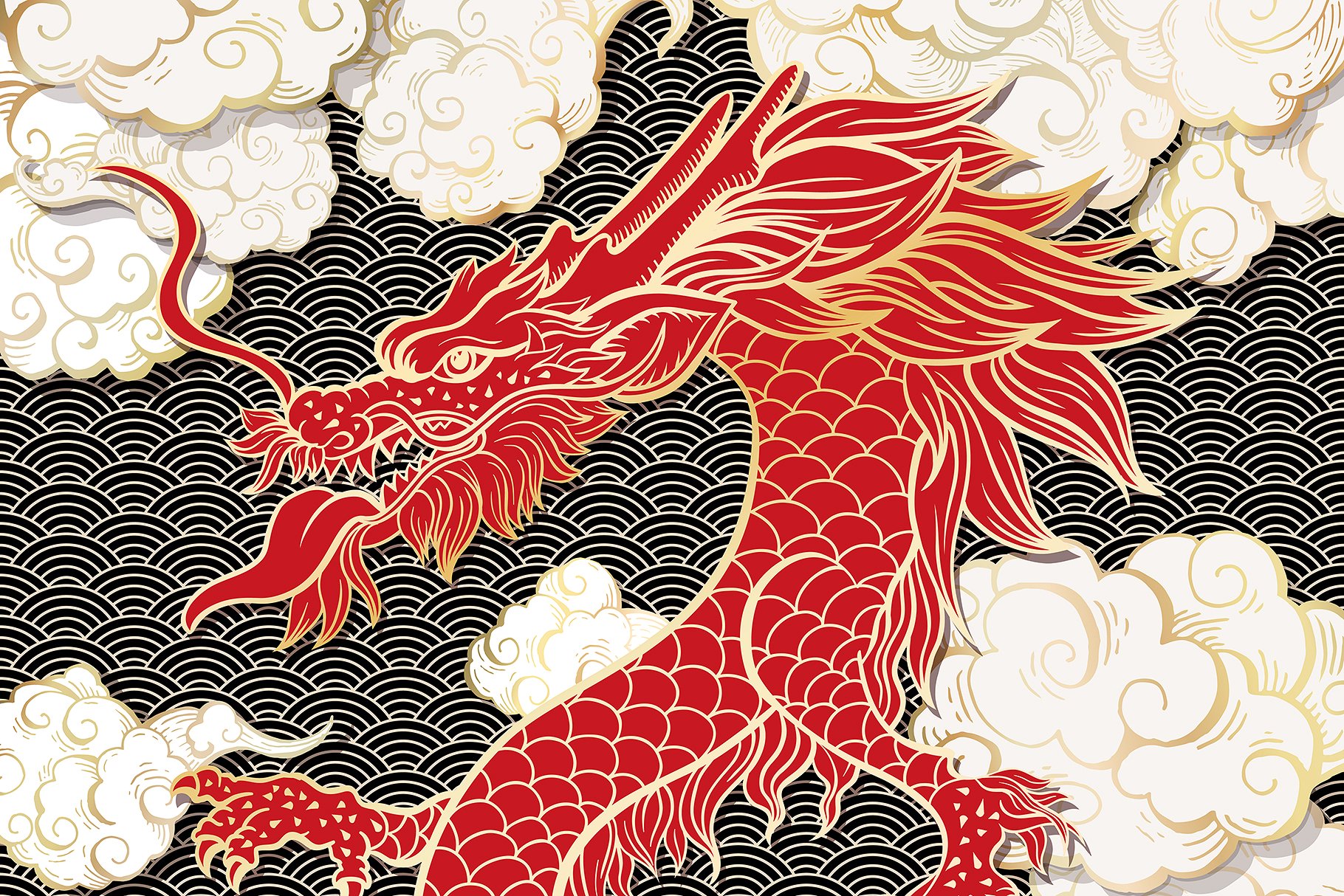 手绘中国风格中国龙AI矢量插图 Hand Drawn Chinese Style Chinese Dragon Illustrator Vector illustration插图1