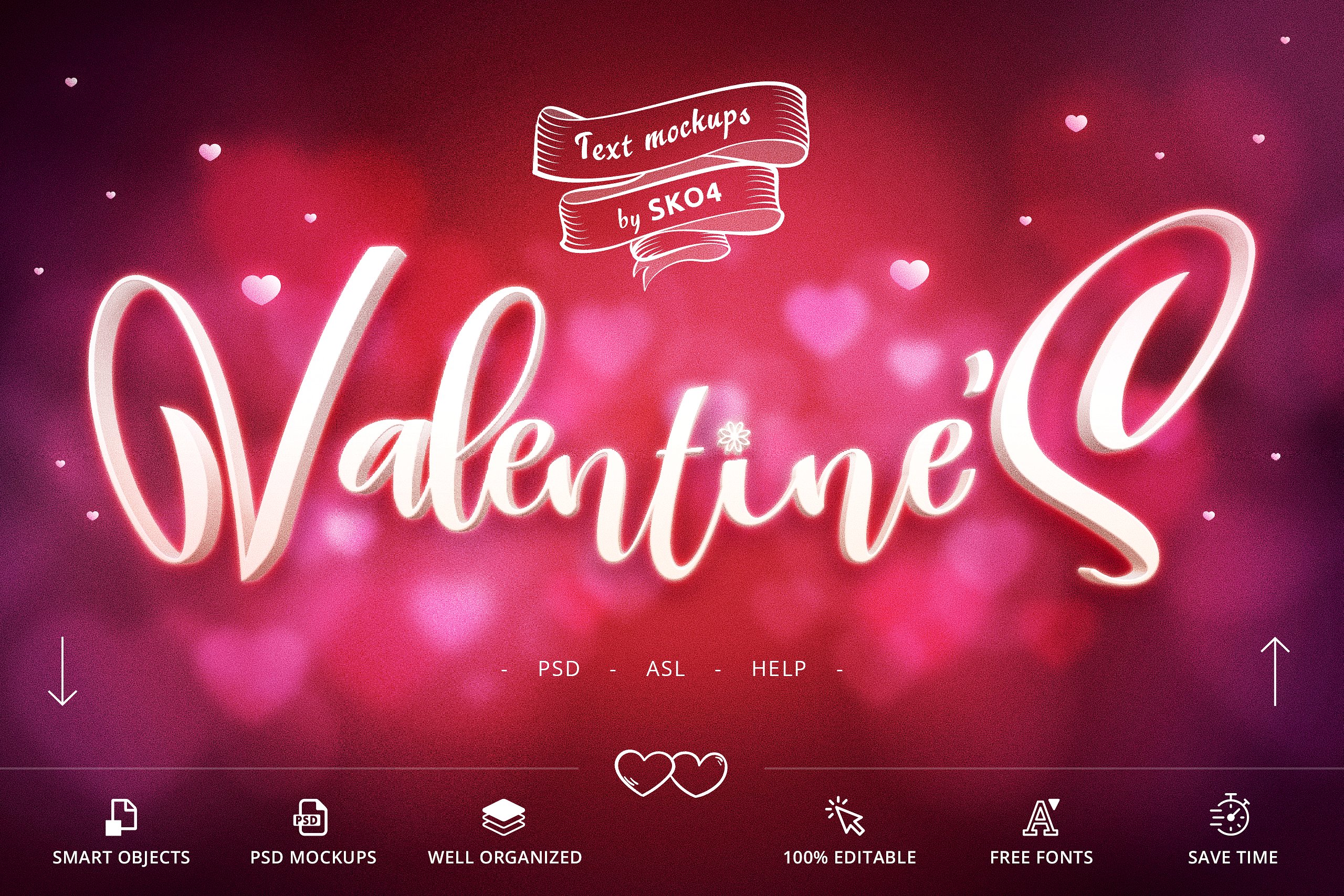 80年代复古未来感的情人节文本图层样式 80’s Retro Futuristic Valentine’s Day Text Layer Style插图