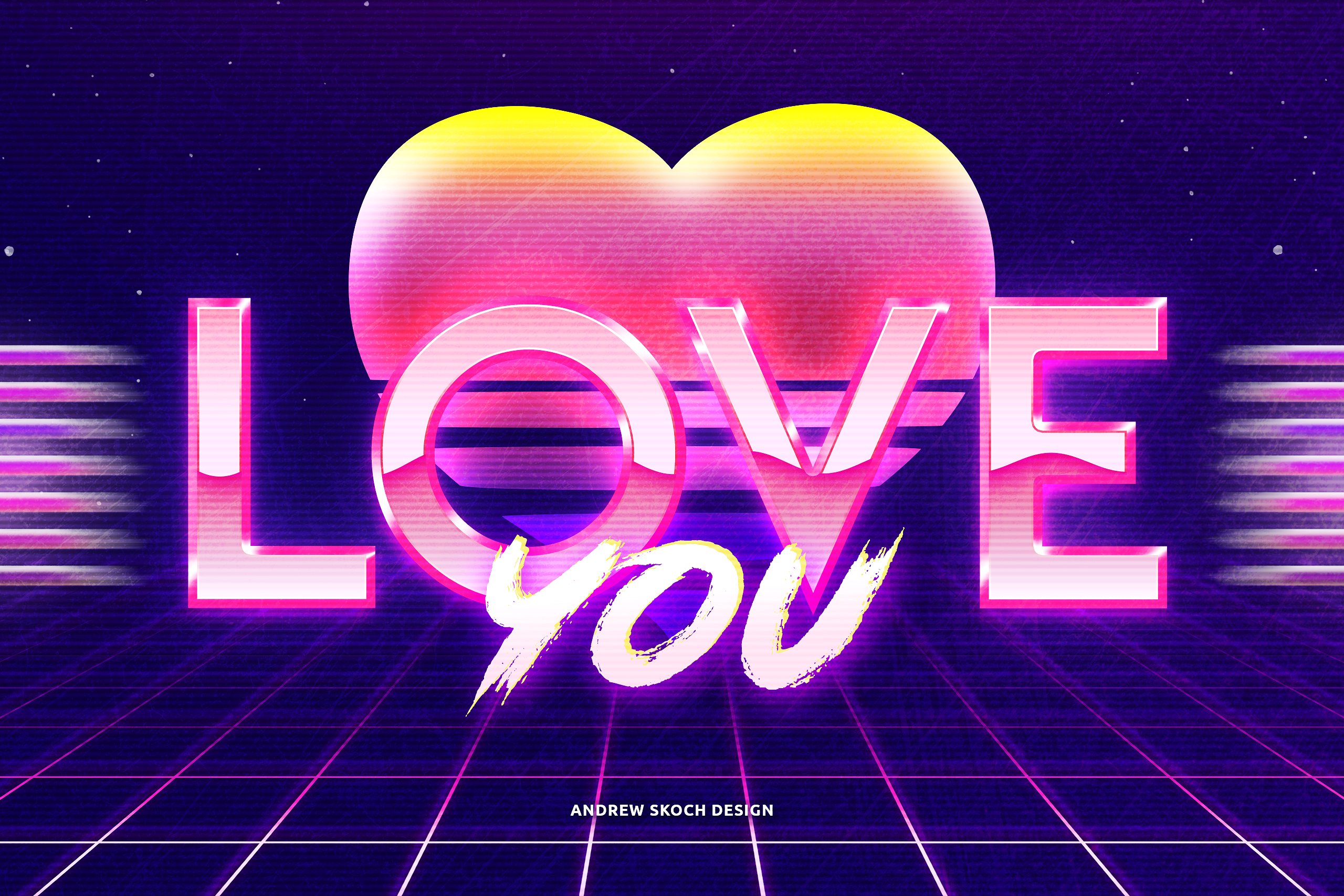 80年代复古未来感的情人节文本图层样式 80’s Retro Futuristic Valentine’s Day Text Layer Style插图2