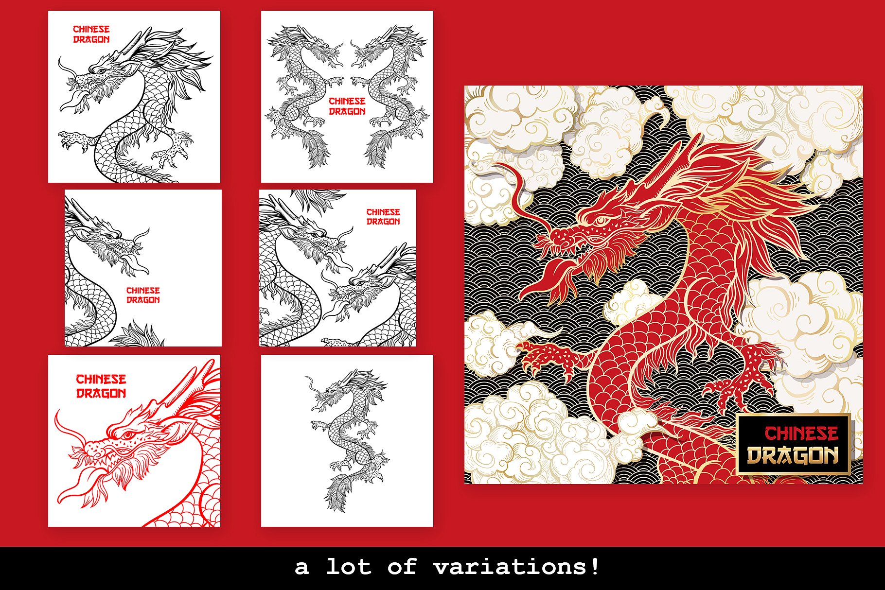 手绘中国风格中国龙AI矢量插图 Hand Drawn Chinese Style Chinese Dragon Illustrator Vector illustration插图5
