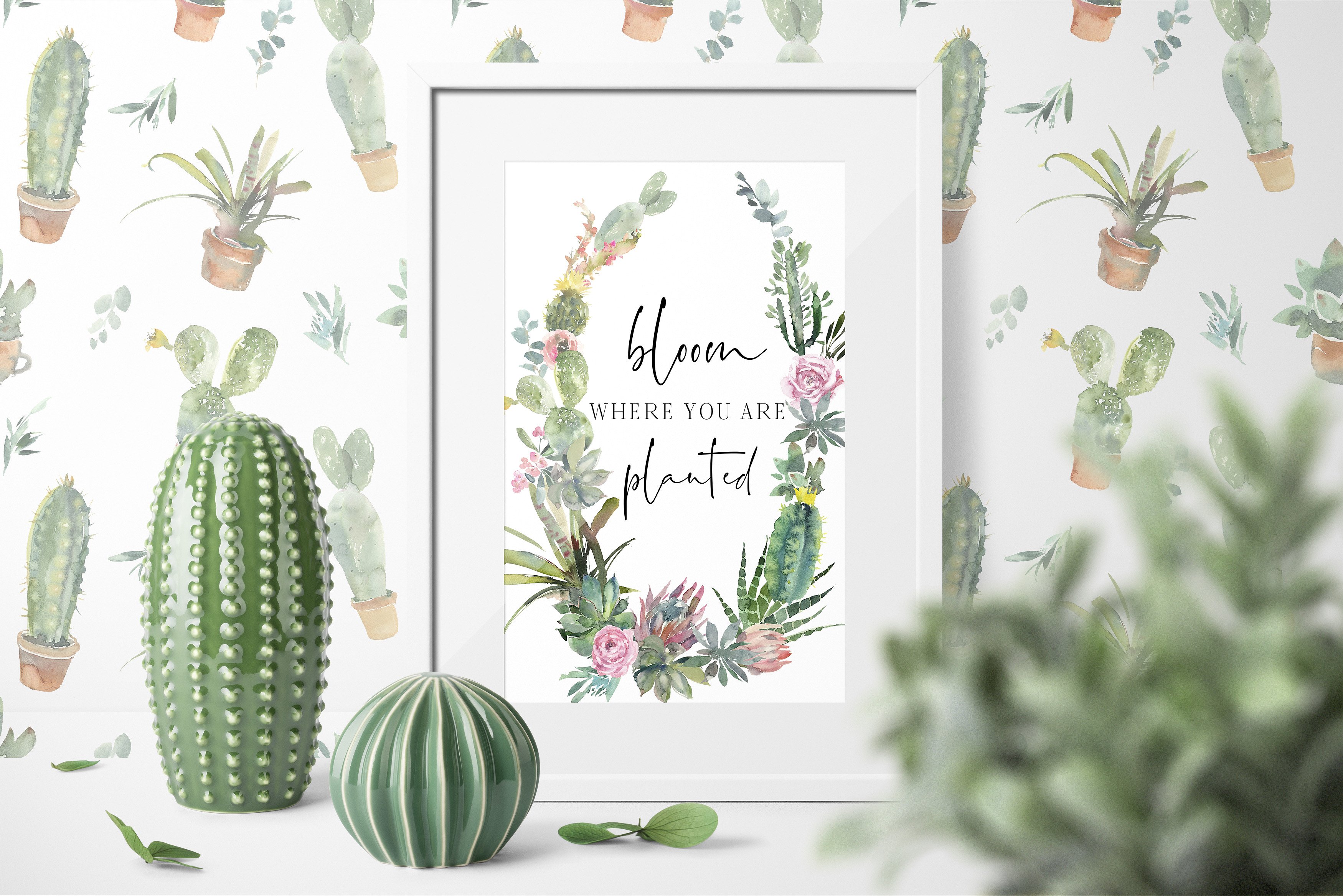 漂亮的手绘仙人掌多肉花卉PNG剪贴画集 Beautiful Hand-Painted Cactus Succulent Flower PNG Clip Art Set插图3