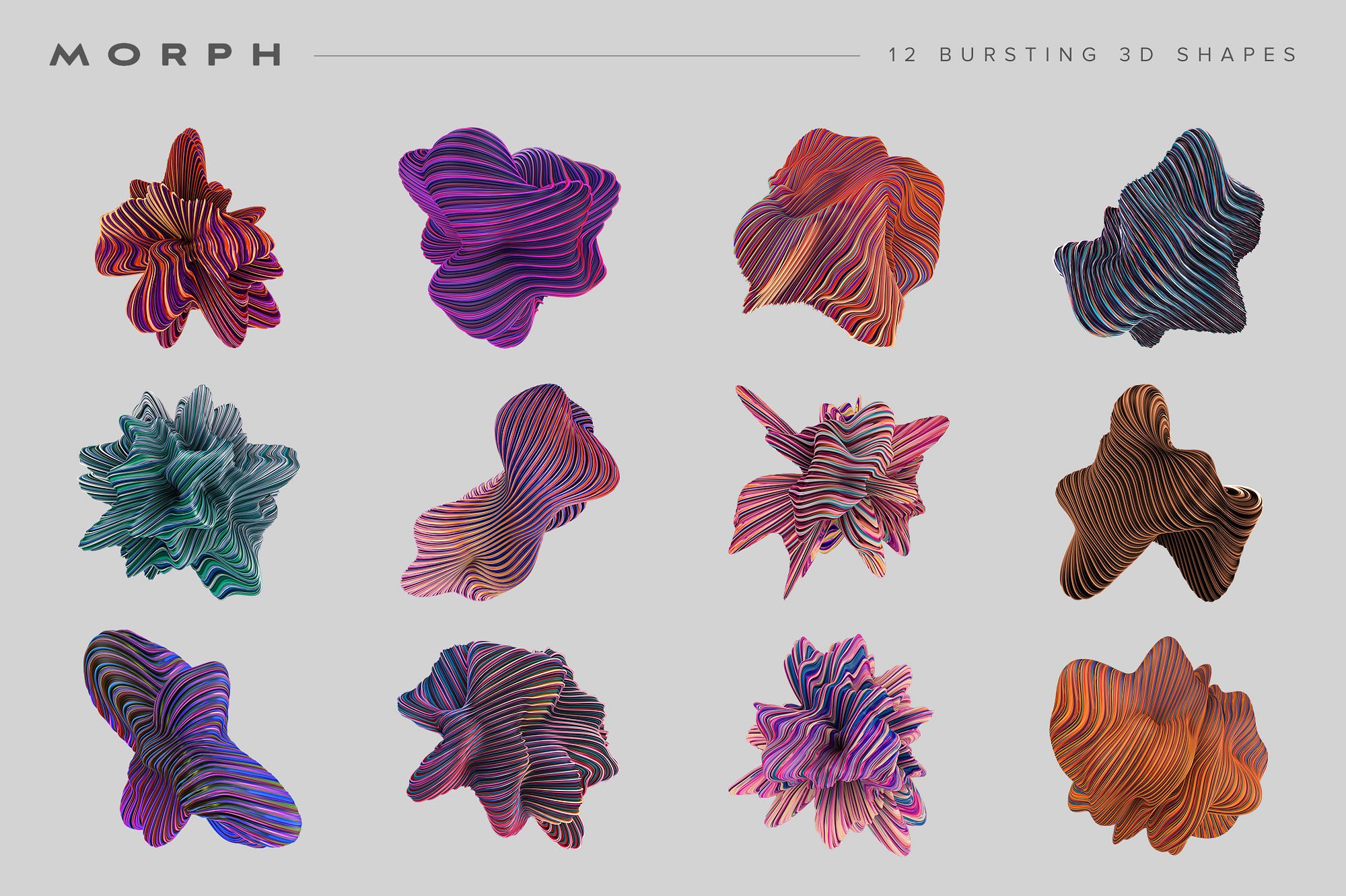 创意抽象纹理系列：抽象爆破破裂动感的3D形状背景纹理抽象纹理Ps笔刷  Morph: Bursting 3D Shapes插图10