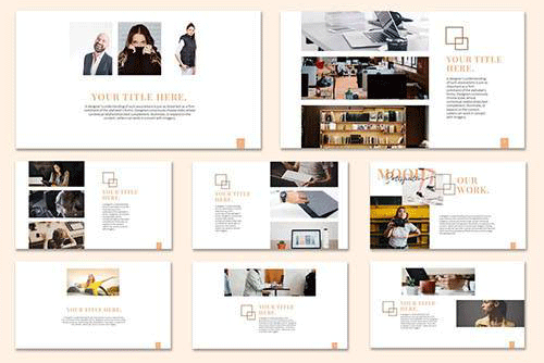简约独特的方形形状排版布局女生服装摄影公司介绍幻灯片模板 Simple And Unique Square Shape Typography Layout Girl Clothing Photography Company Presentation Slide Template插图1