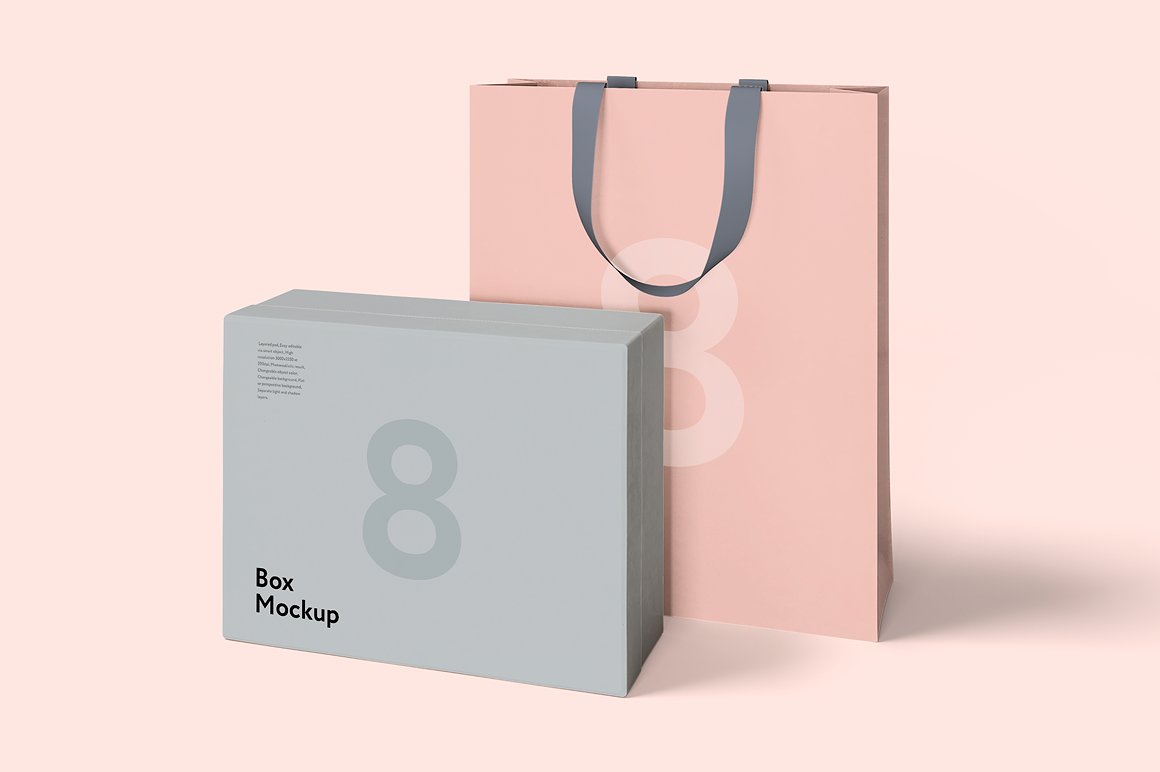 高端礼品盒包装手提袋VI品牌样机PSD模版 Box & Bag Mockup Set 8 Psd插图5