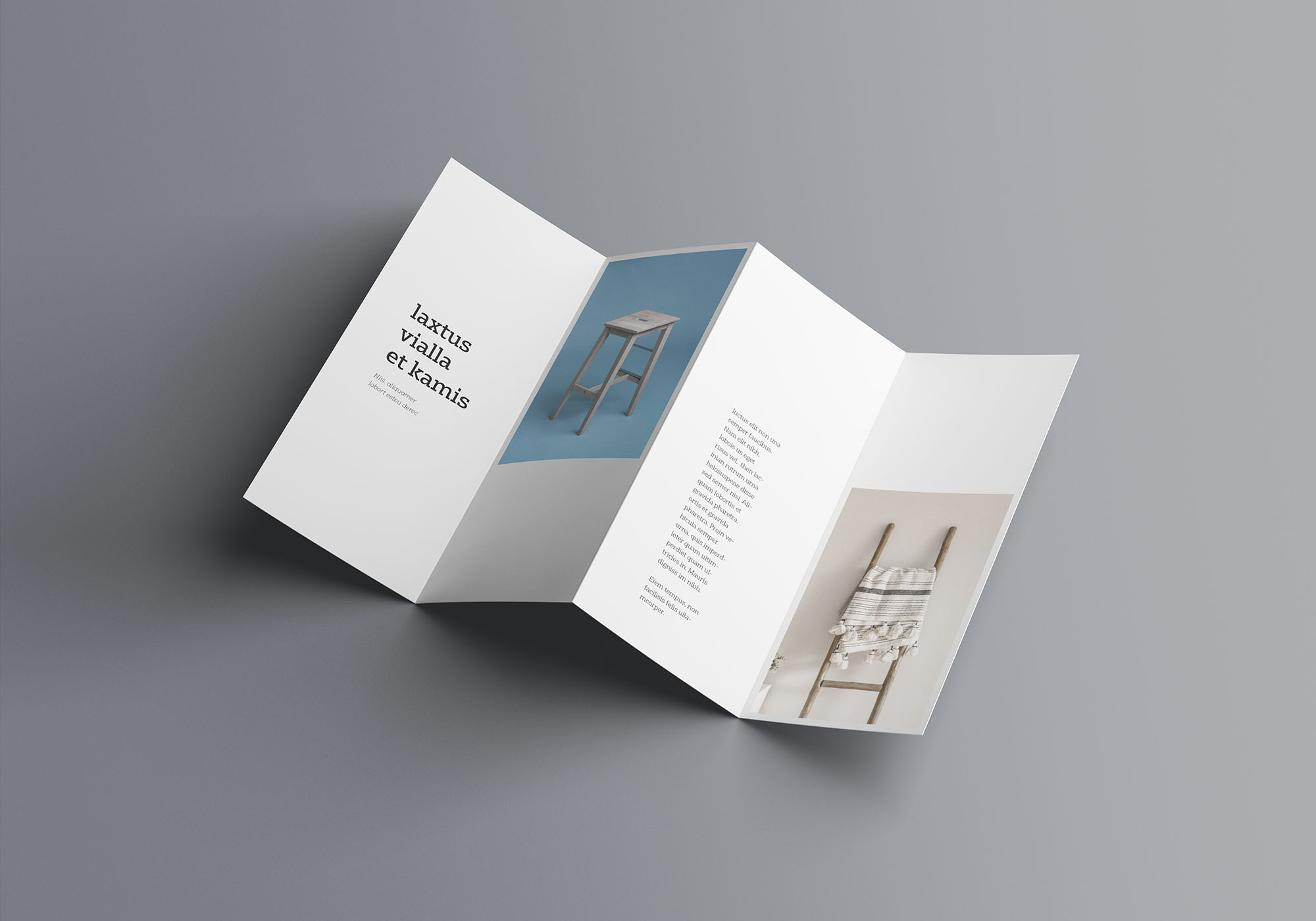 7个不同角度的三折页小册子展示样机 3 Different Angles Of Tri-Fold Brochure Display Prototype插图3