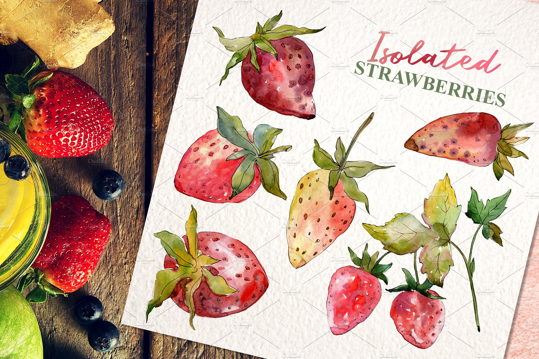 34个手绘草莓水彩PNG剪贴画集合 34 Strawberry Collection Watercolor Png插图6