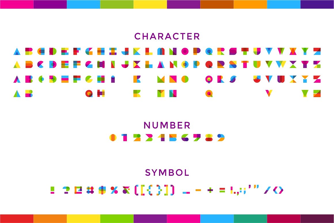 色彩鲜明几何图形彩色字体 Garis Lengkung – Colorful Font插图6