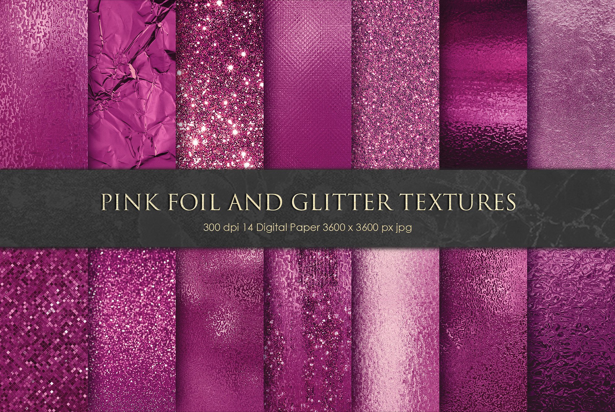 桃红色金箔闪烁发光背景纹理 Pink Foil And Glitter Textures插图