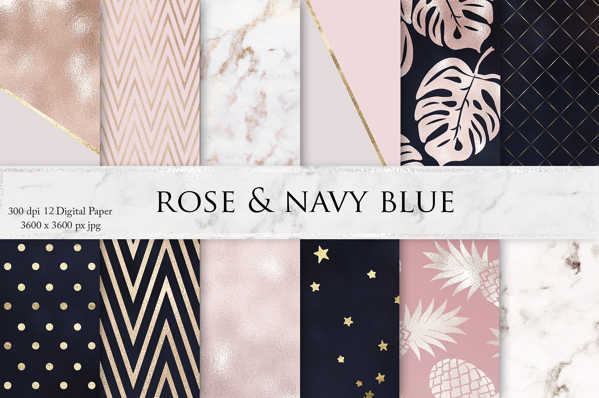 玫瑰金大理石海军蓝色纹理 Rose Marble Navy Blue Textures插图
