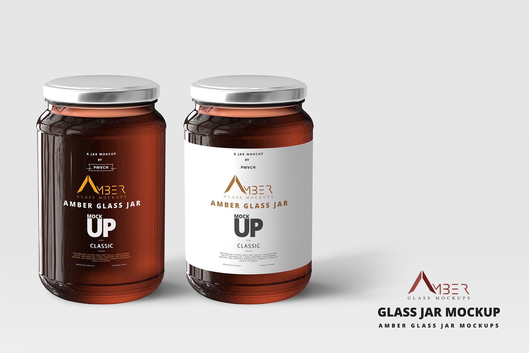 蜂蜜罐头LOGO标签设计提案玻璃瓶展示样机PSD智能贴图模板 Amber Glass Jar Mockup插图