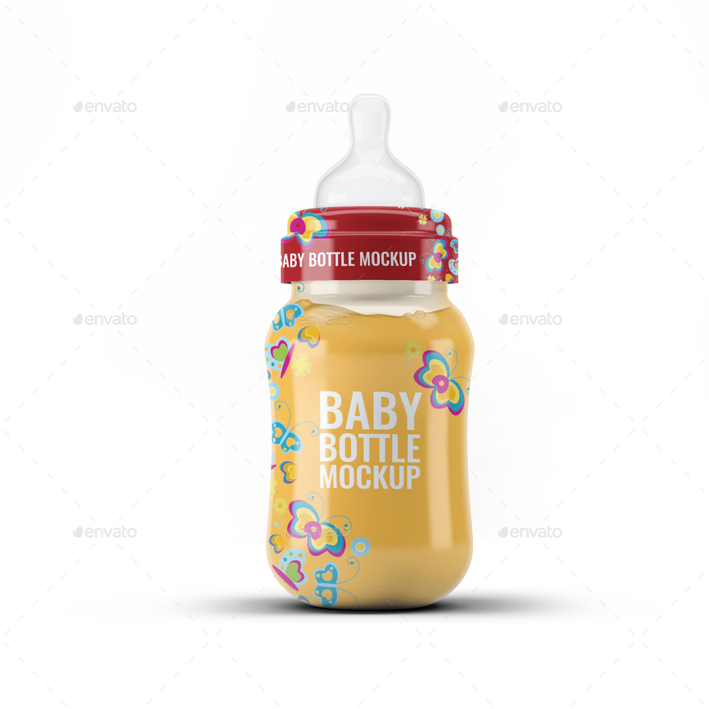 可爱的婴儿宝宝奶瓶水杯展示模型 Baby Bottle Mock-Up插图