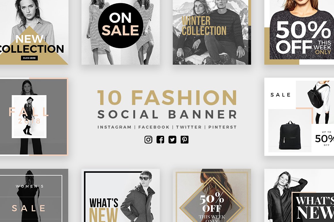 极简服装品牌电商营销广告PSD海报Instagram模板 Stylish – 100 Social Media Templates插图
