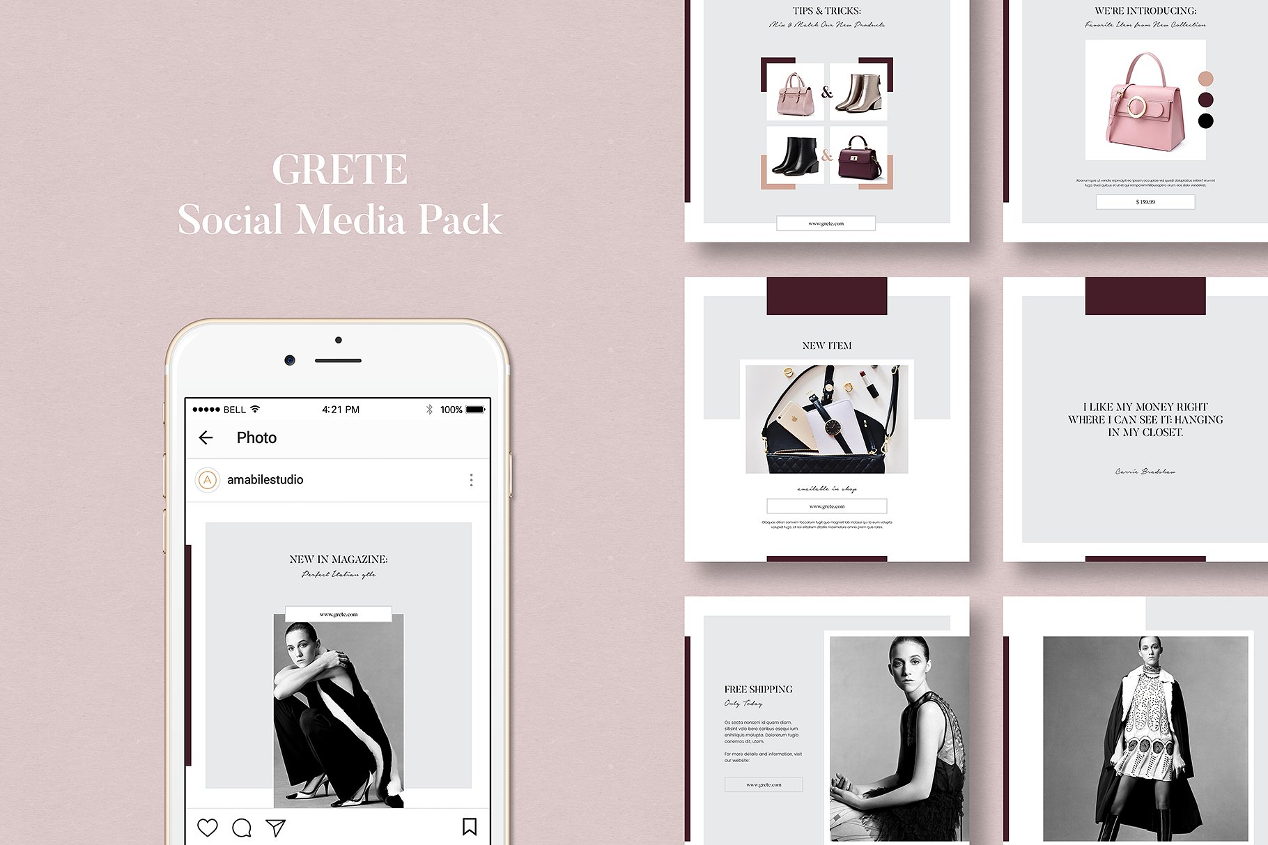 时尚优雅女服装包包电商促销Instagram模板 Grete Social Media Instagram Pack插图