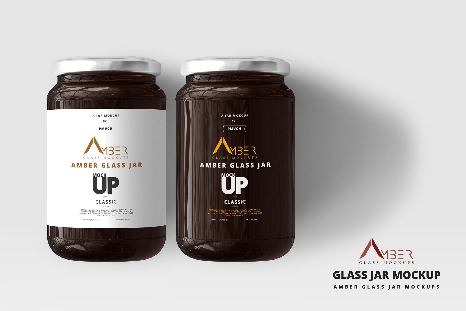 蜂蜜罐头LOGO标签设计提案玻璃瓶展示样机PSD智能贴图模板 Amber Glass Jar Mockup插图1