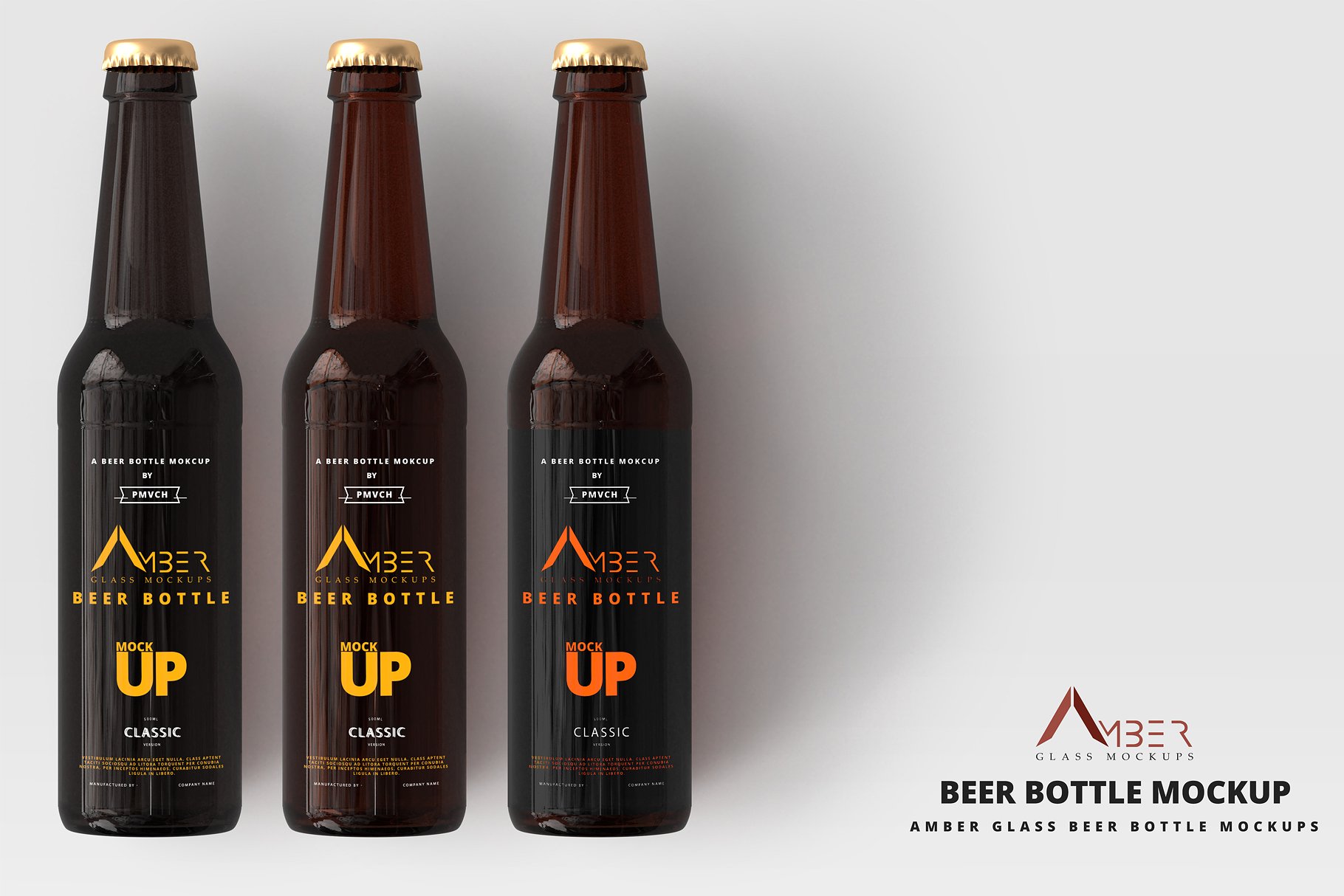 啤酒LOGO标签设计提案展示样机PSD智能贴图模板 Amber Glass Beer Bottle Mockup插图2