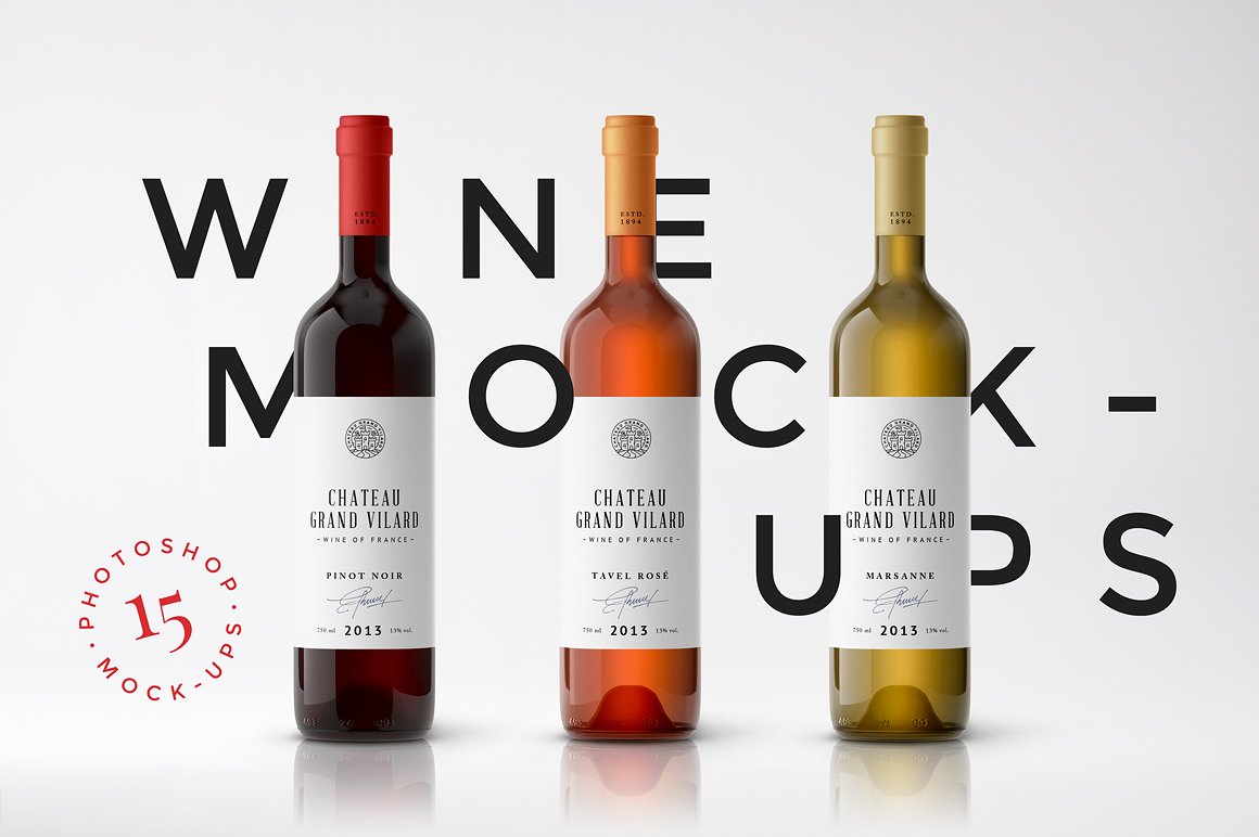 高端葡萄酒瓶贴品牌设计提案展示样机 Wine Packaging Mockups插图
