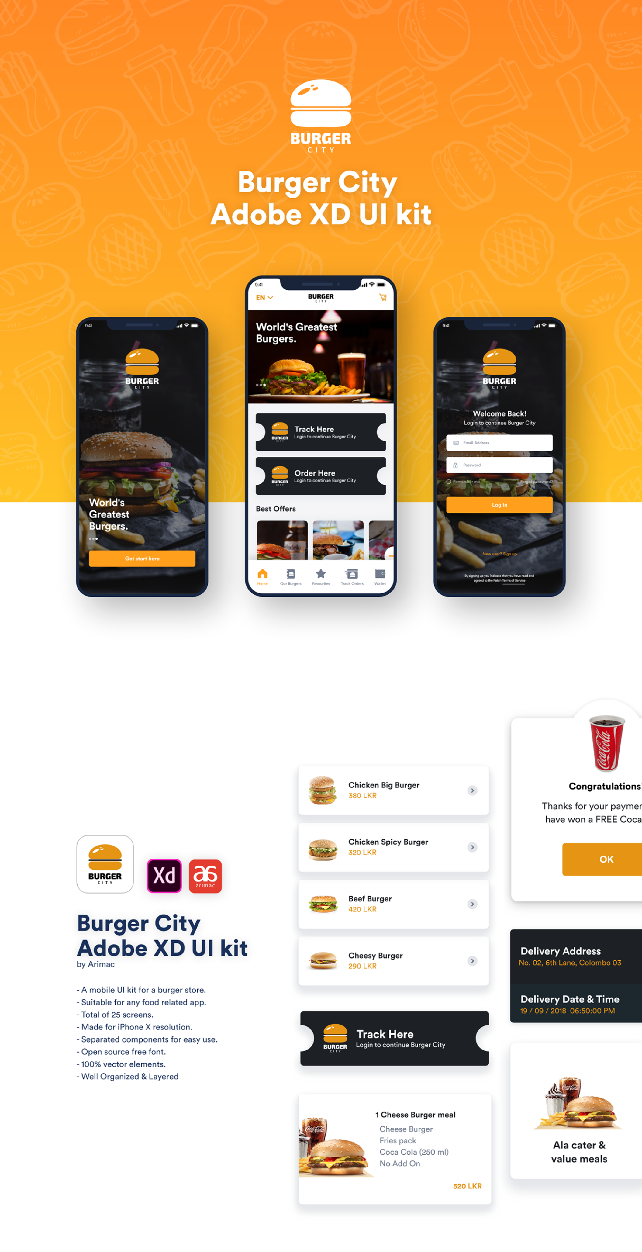 西餐汉堡食品外卖移动APP UI工具包 Burger City UI kit 0 5 PREVIEW插图