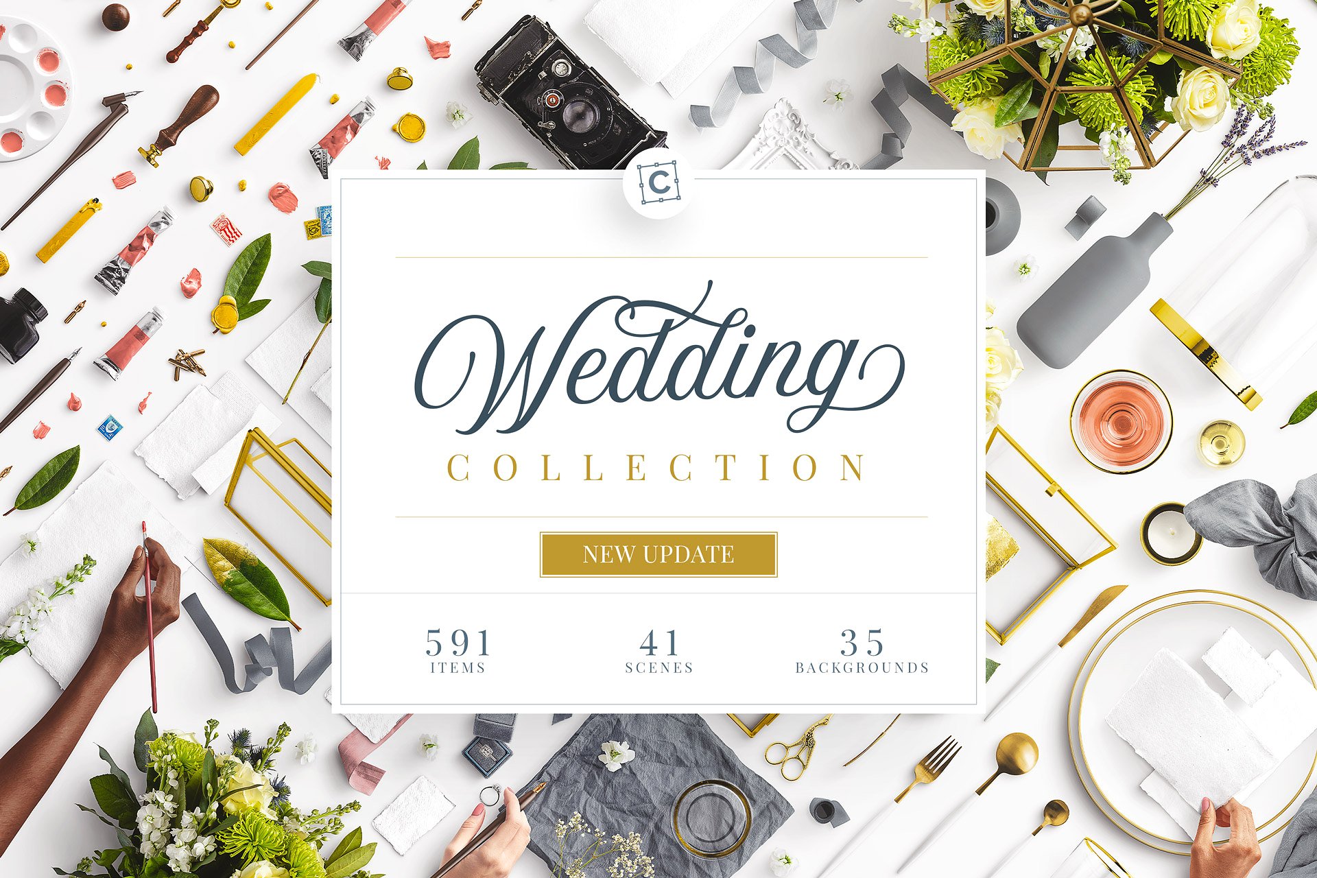 [37.47G] 婚礼场景展示样机信封卡片鲜花配件模型邀请函PSD设计素材 Wedding Mockup Scene Creator Bundle插图